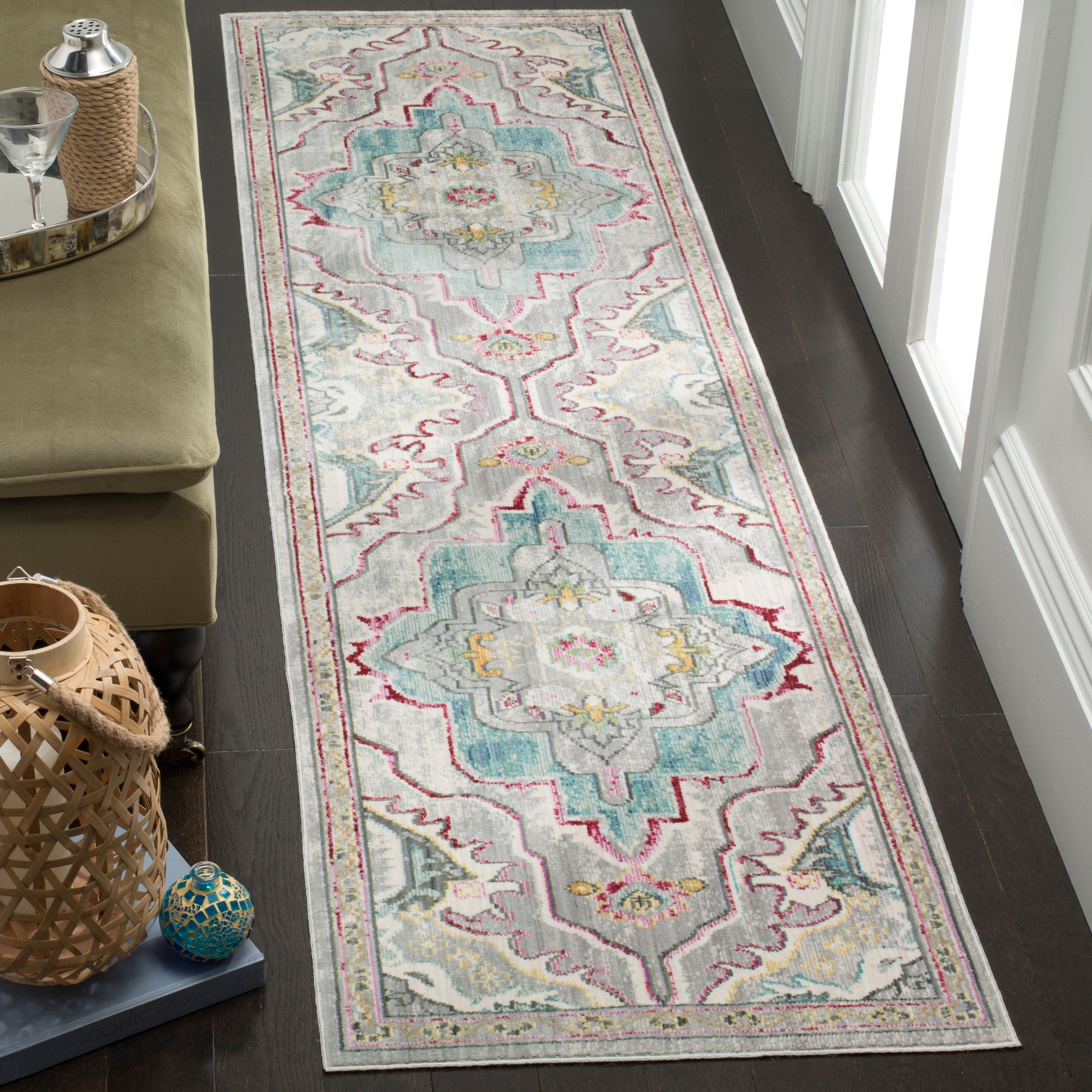 Safavieh MYS921L-28 Mystique Sirate 2 x 8 (ft) Loomed Polyester Gray/Light Blue Rectangular Indoor Distressed/Overdyed Oriental Runner rug