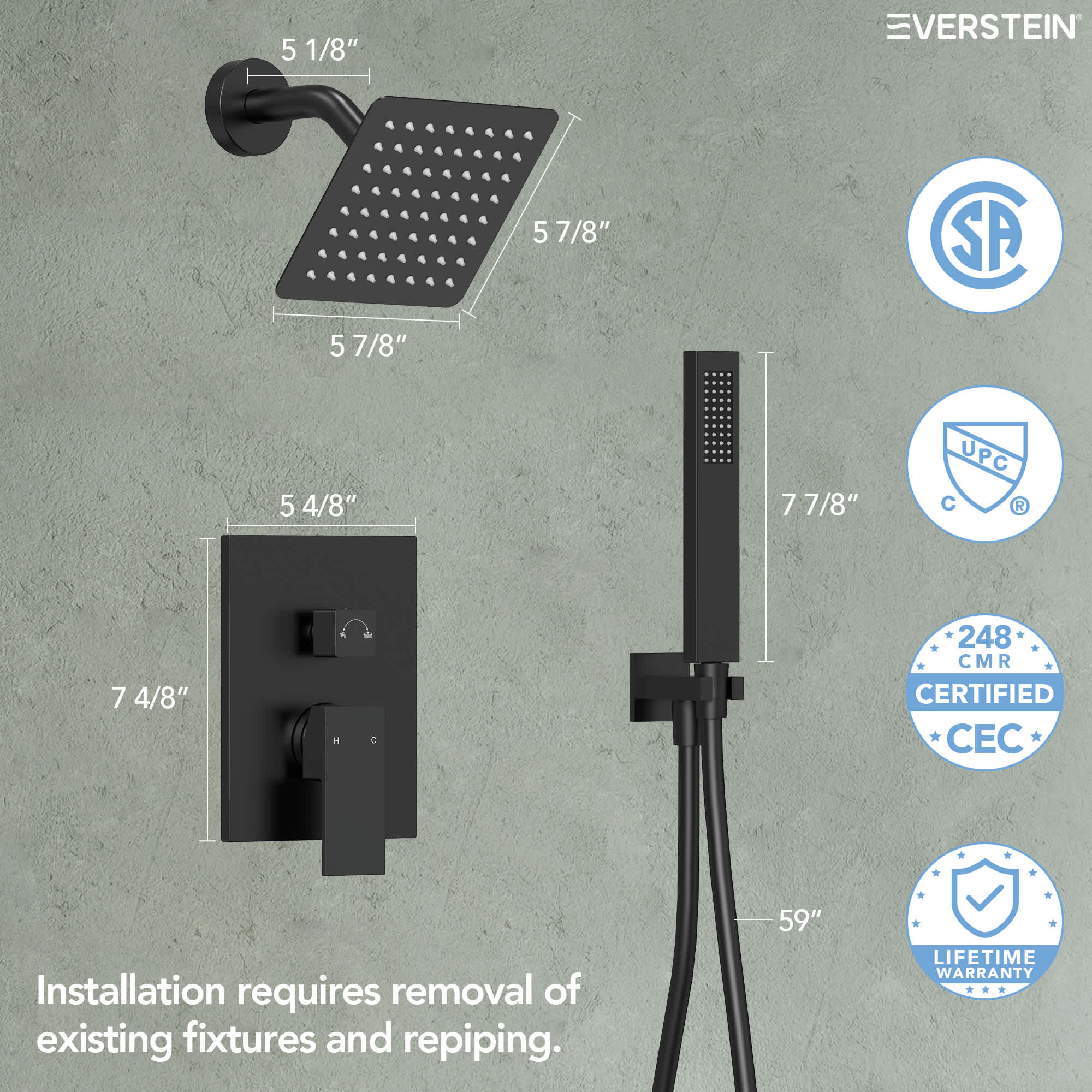 EVERSTEIN SFS-1077-BK6 Tub-Shower-Faucets - View #5