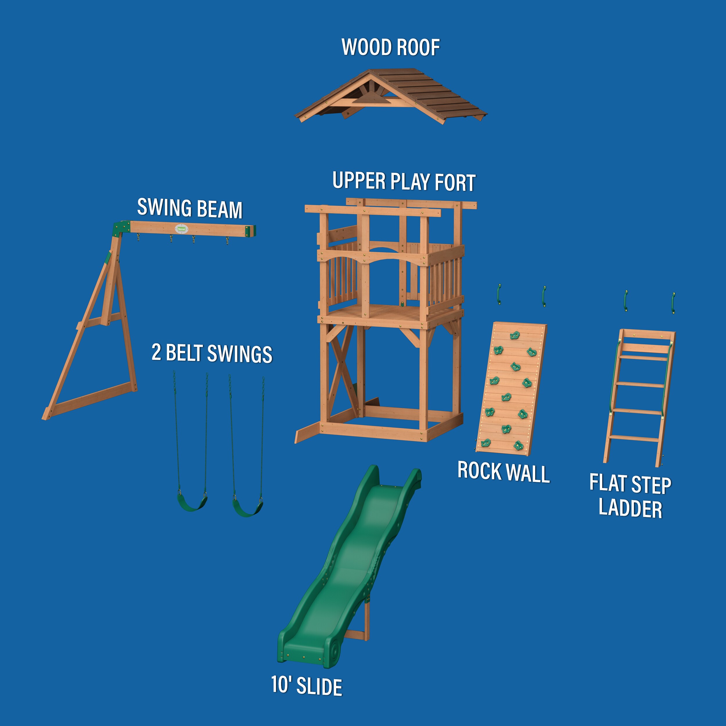 Cedar Wood Outdoor Swing Set with Slide and Fort