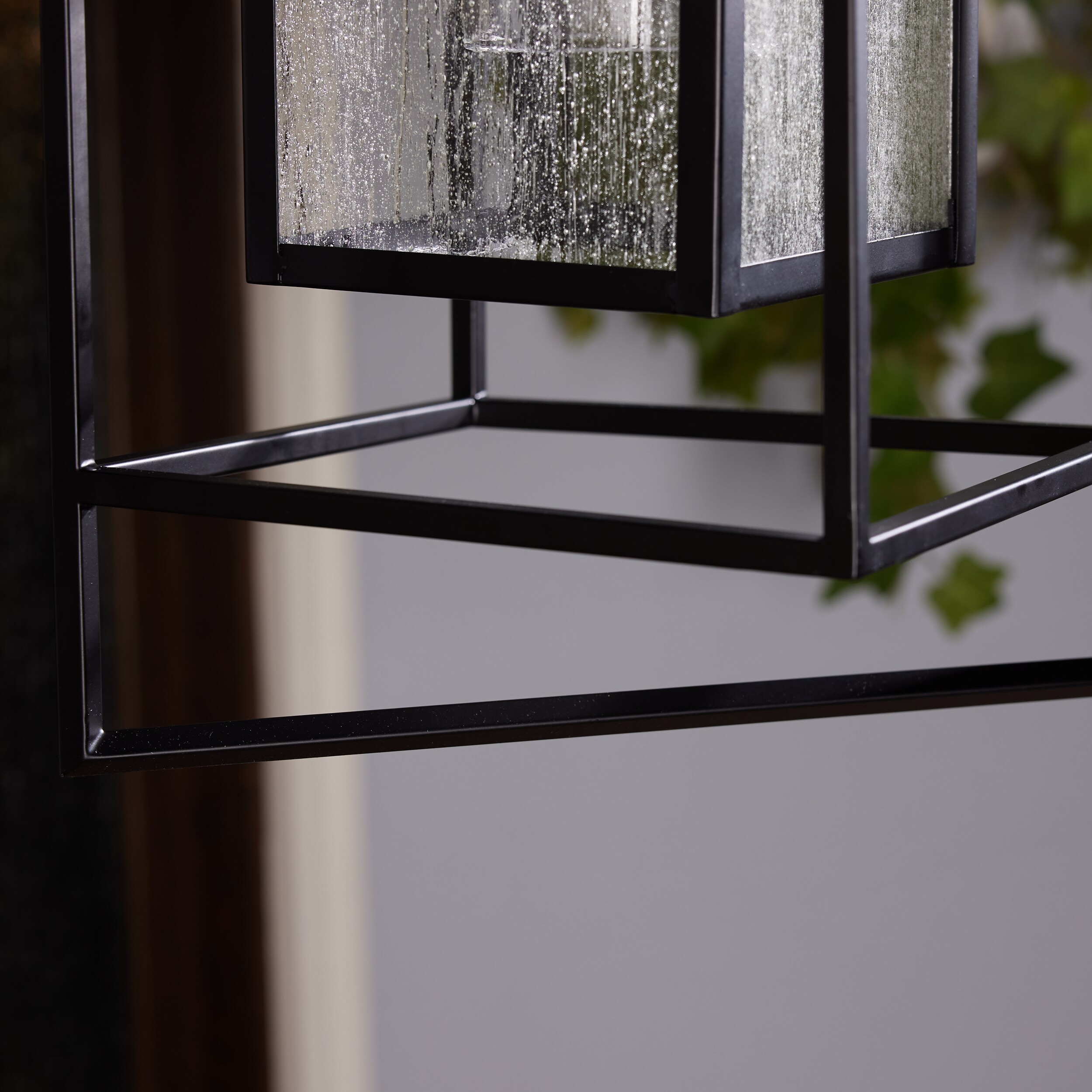 Matte Black Seeded Glass Outdoor Hanging Pendant Light