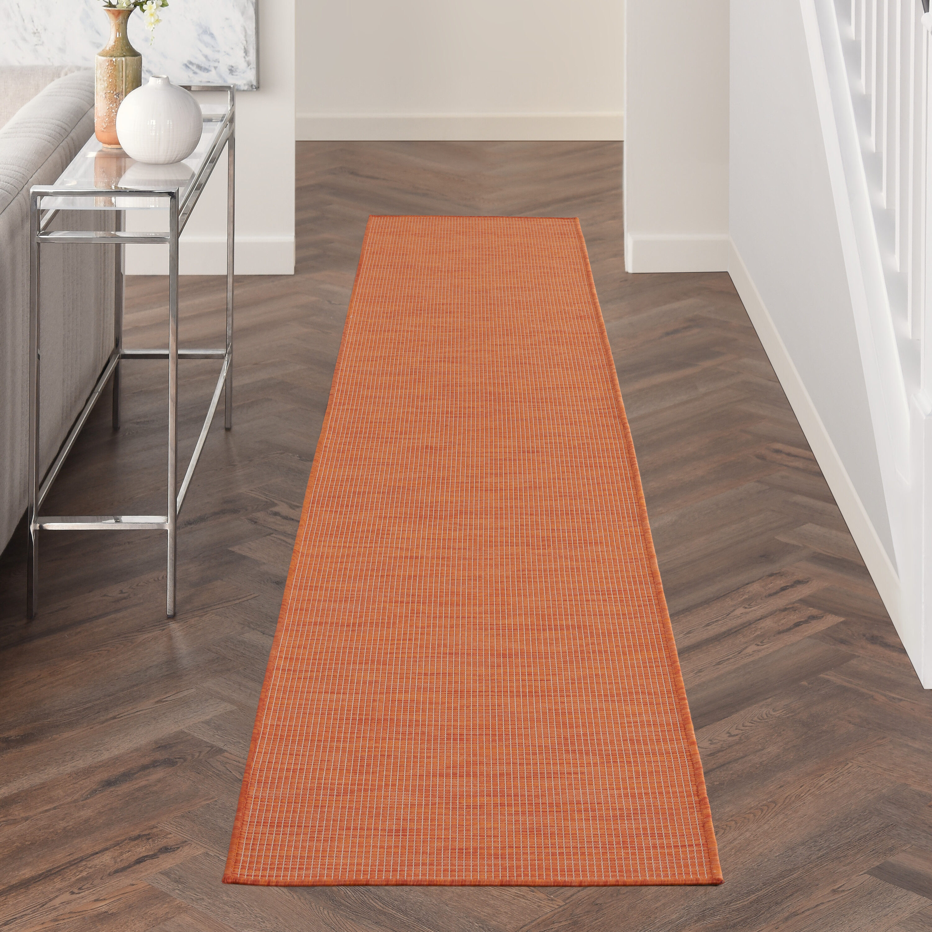 Nourison 99446791856 Positano 2 x 10 (ft) Loomed Polypropylene Terracotta Rectangular Indoor/Outdoor Solid Runner rug