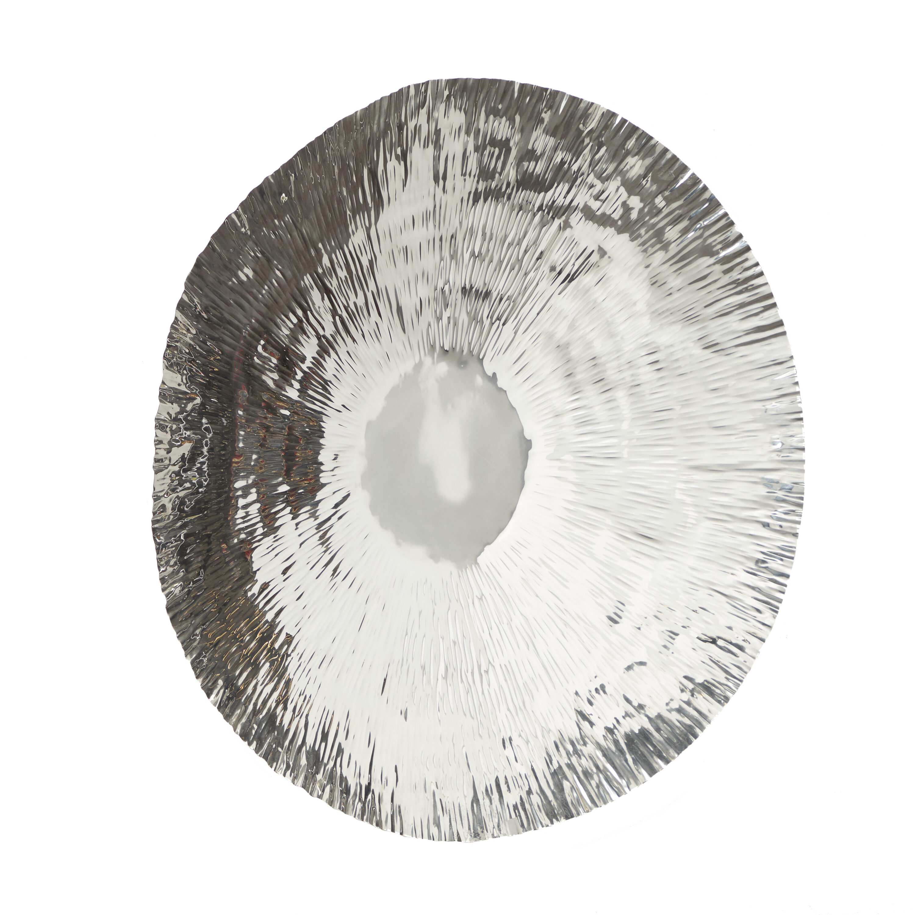Silver Stainless Steel Circular Wall Sculpture with Hammered Design