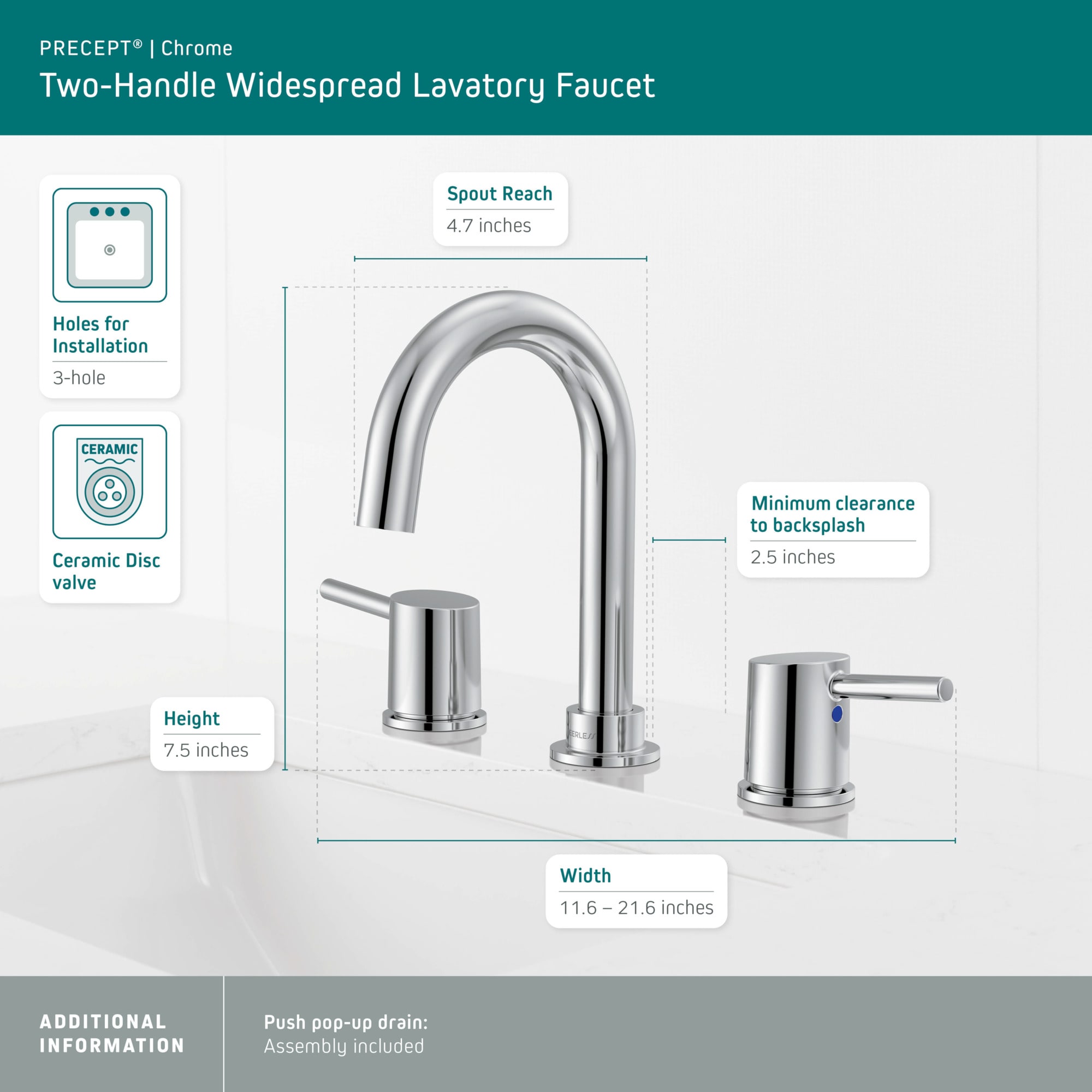 Precept Polished Chrome Two-Handle Widespread Bathroom Faucet