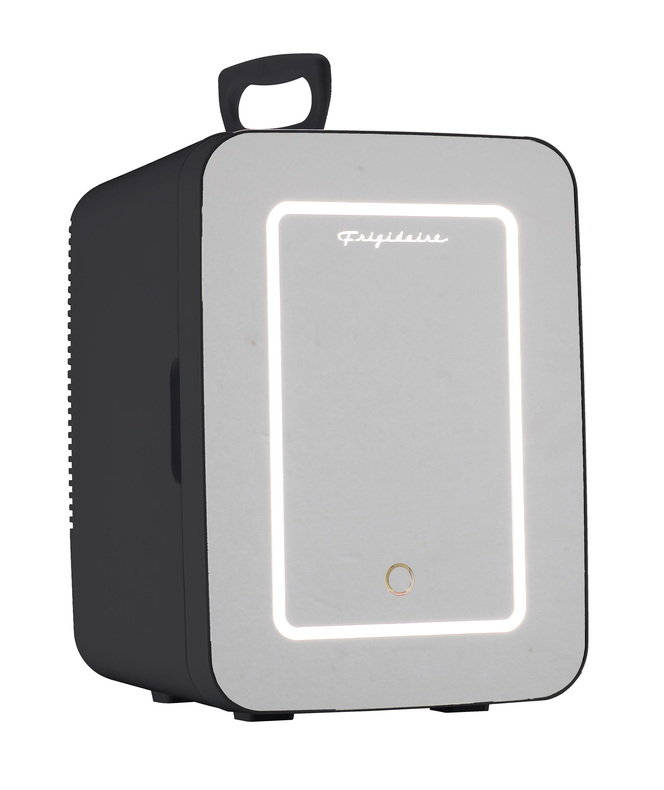 Compact Black Portable Mini Fridge with Lighted Mirror