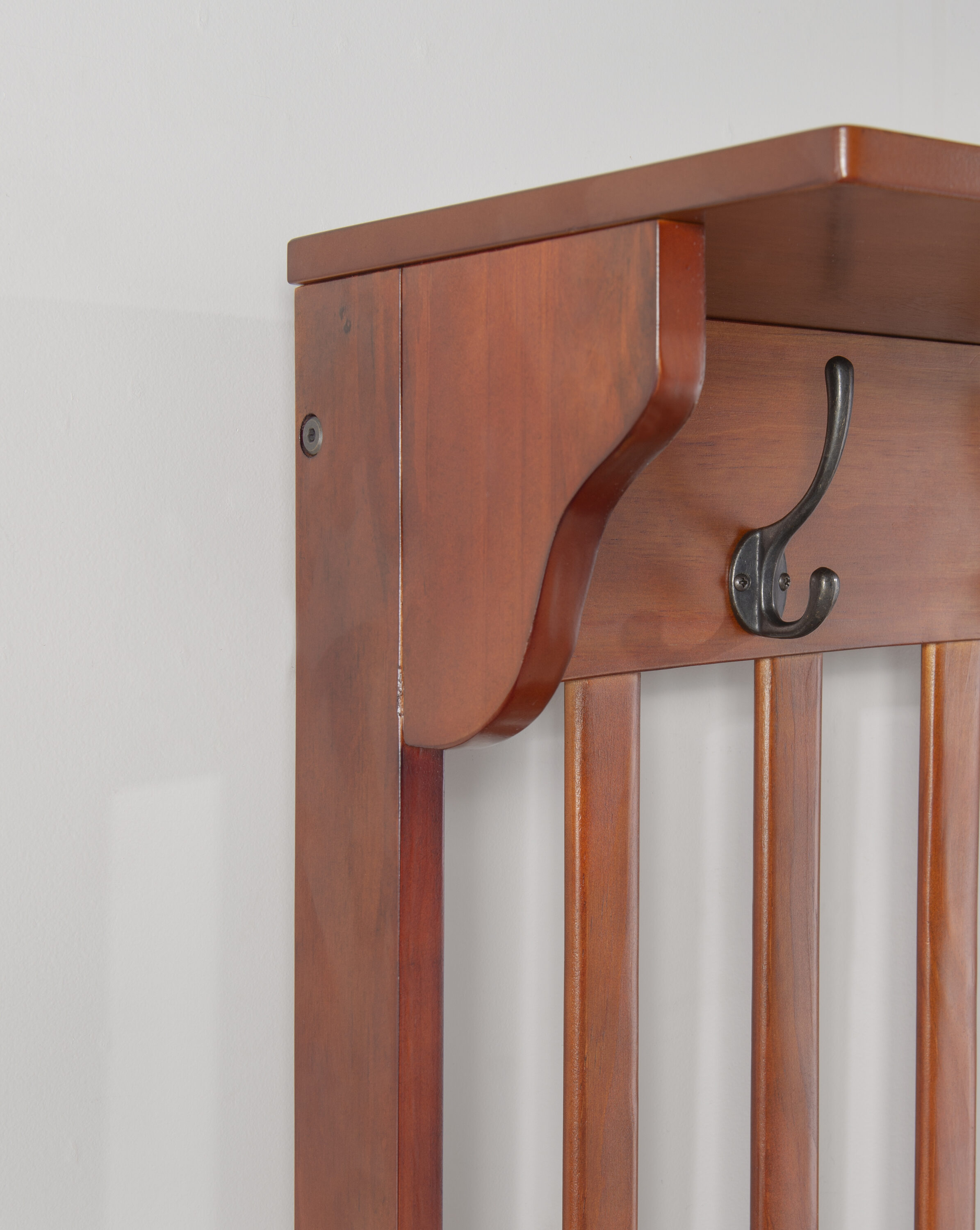 Walnut Finish Split-Seat Storage Hall Tree with Double Hooks