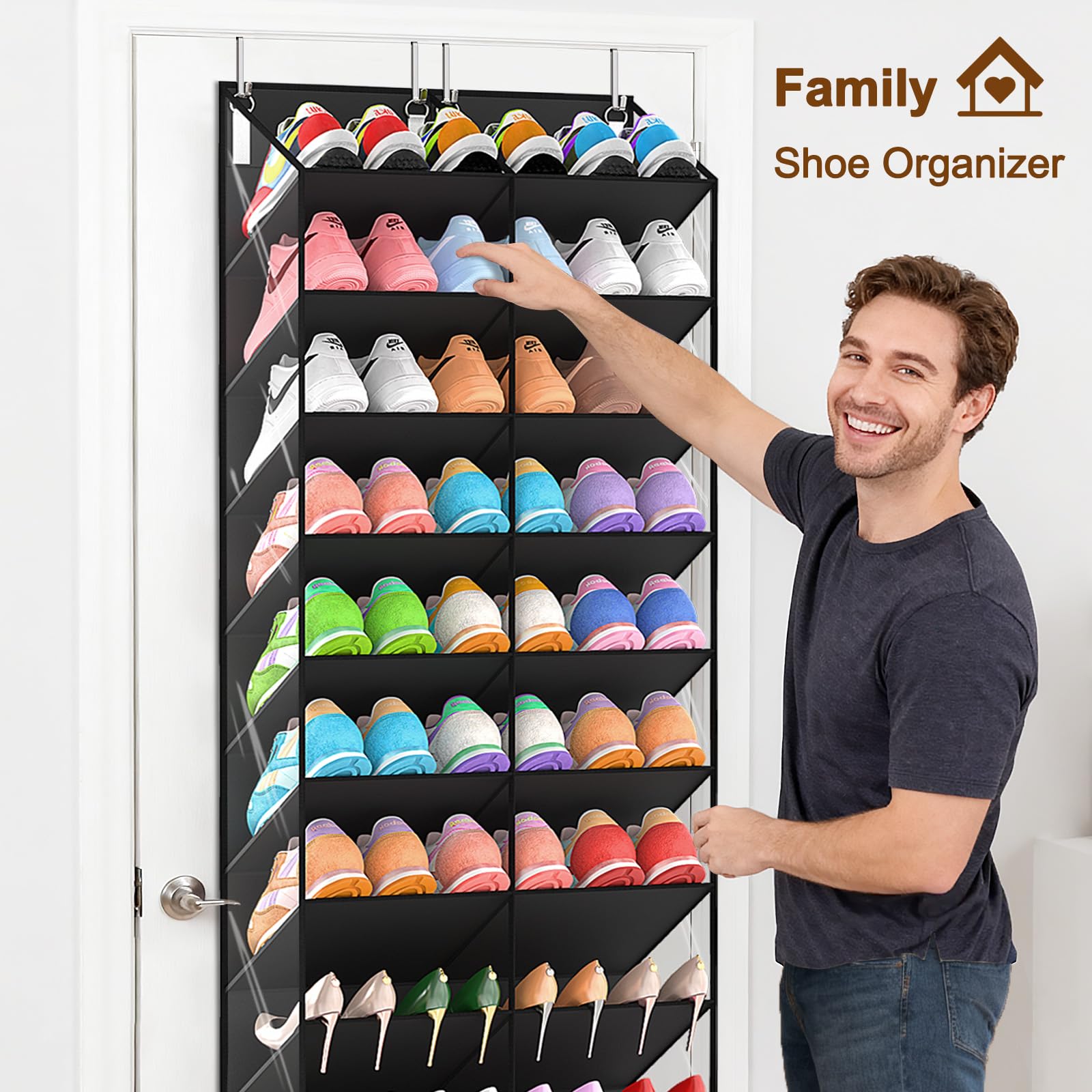 Aoibox Large Shoe Rack Black 10 Tier with 6 Side Pockets Holds 36 to 41 ...