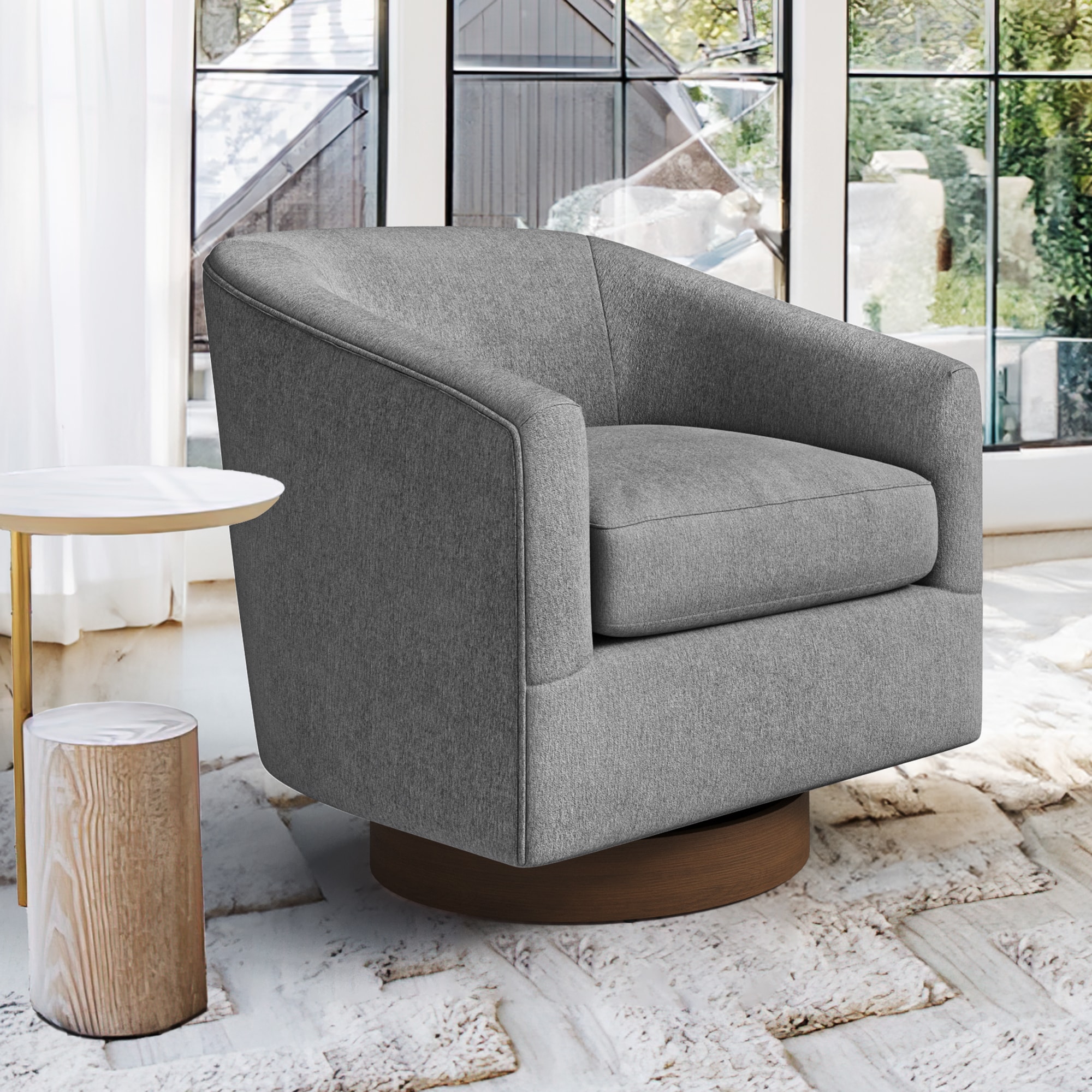 Hosworth Furno 29.1 in W Modern Swivel Accent Chair with Wood Base