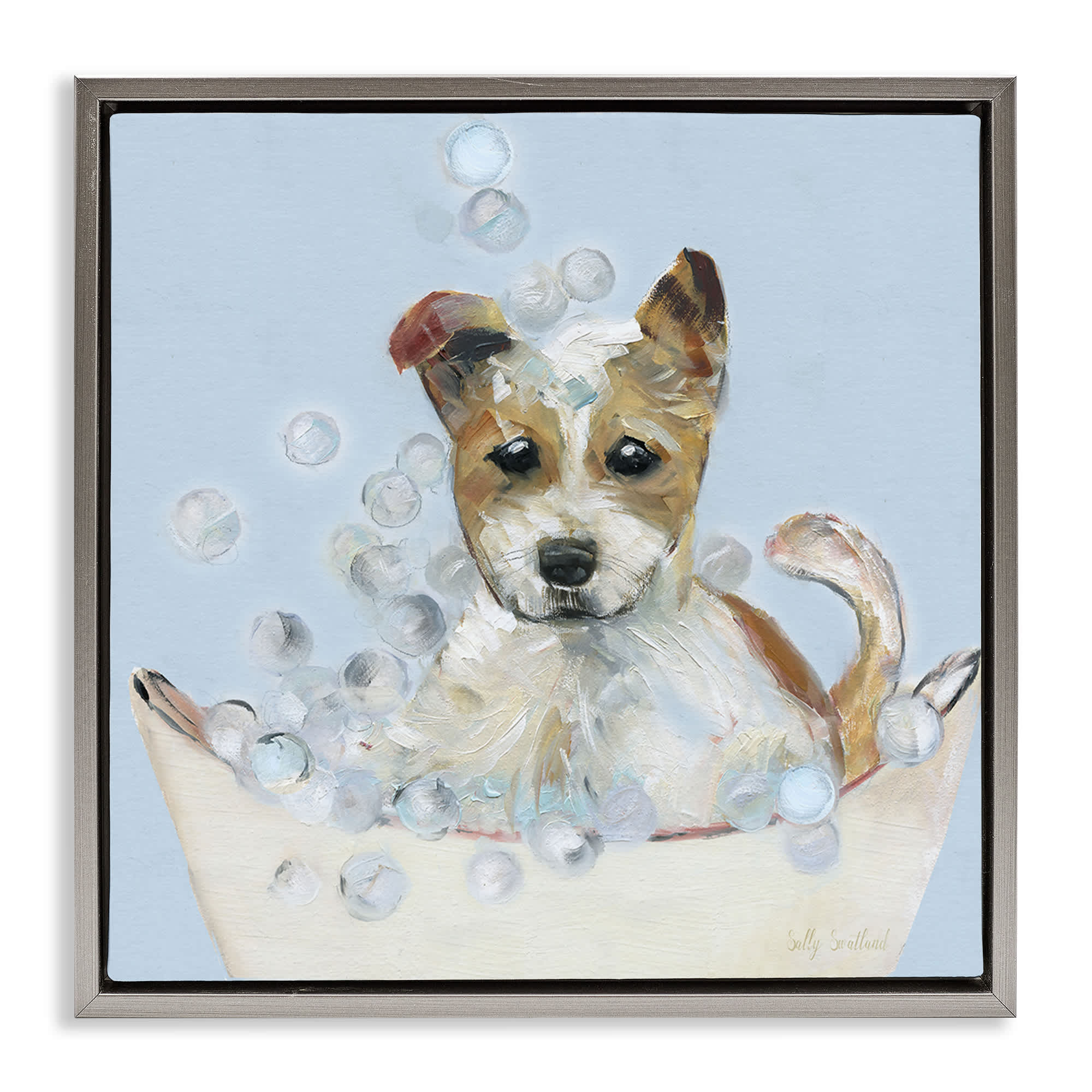 Stupell Industries BS-146-FFL-24X24 Fun Bubbles Puppy Bath Gray Framed Floater Canvas Wall Art By Sally Swatland 25 x 25