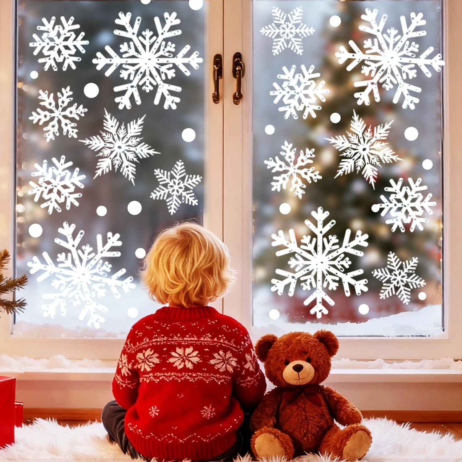 LAIFUCAM Christmas Window Clings 8 Sheet Extra Large Double Sided ...