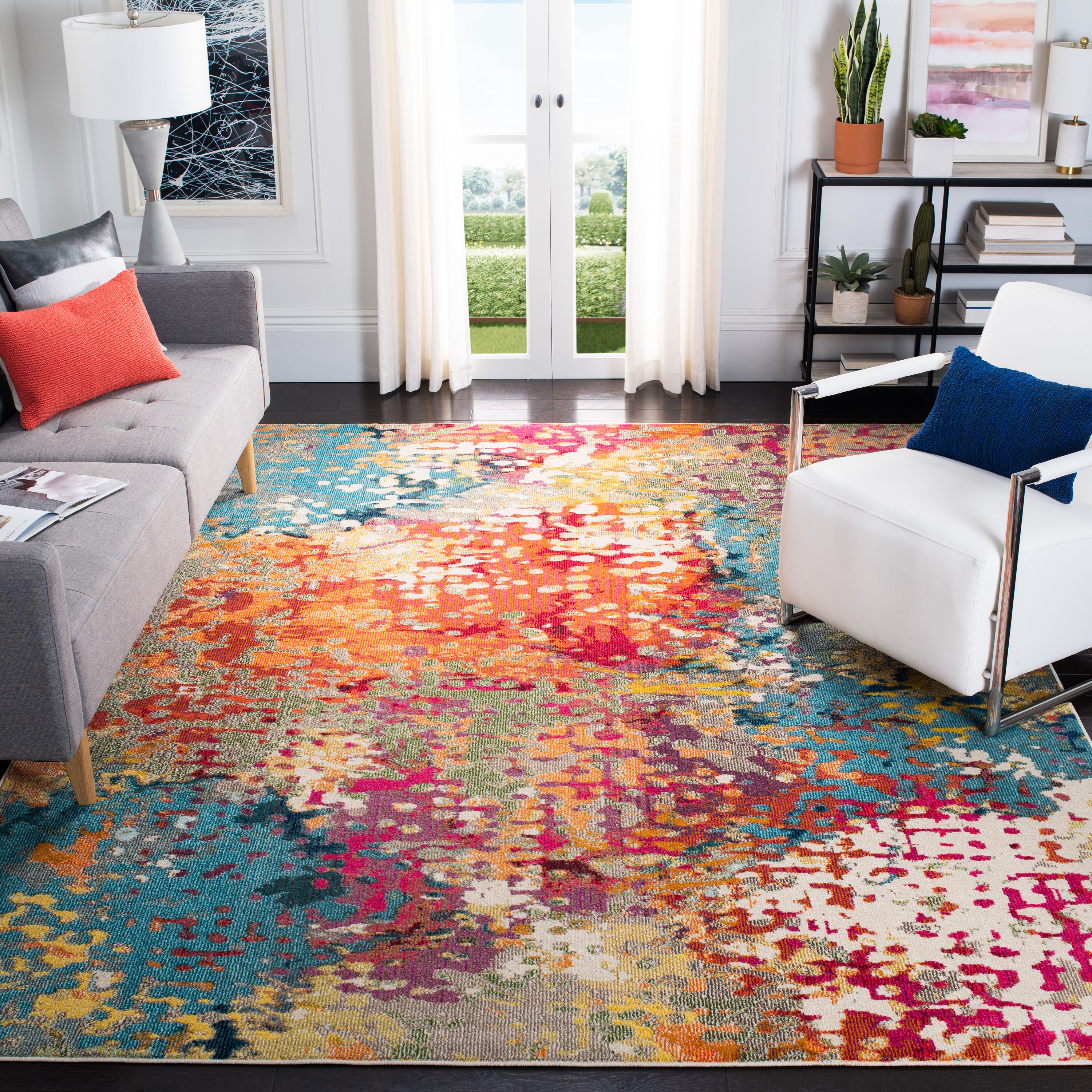 Madison 10 x 14 (ft) Loomed Polypropylene Ivory/Multi Rectangular Indoor Abstract Mid-Century Modern Professionally Clean Only Area rug