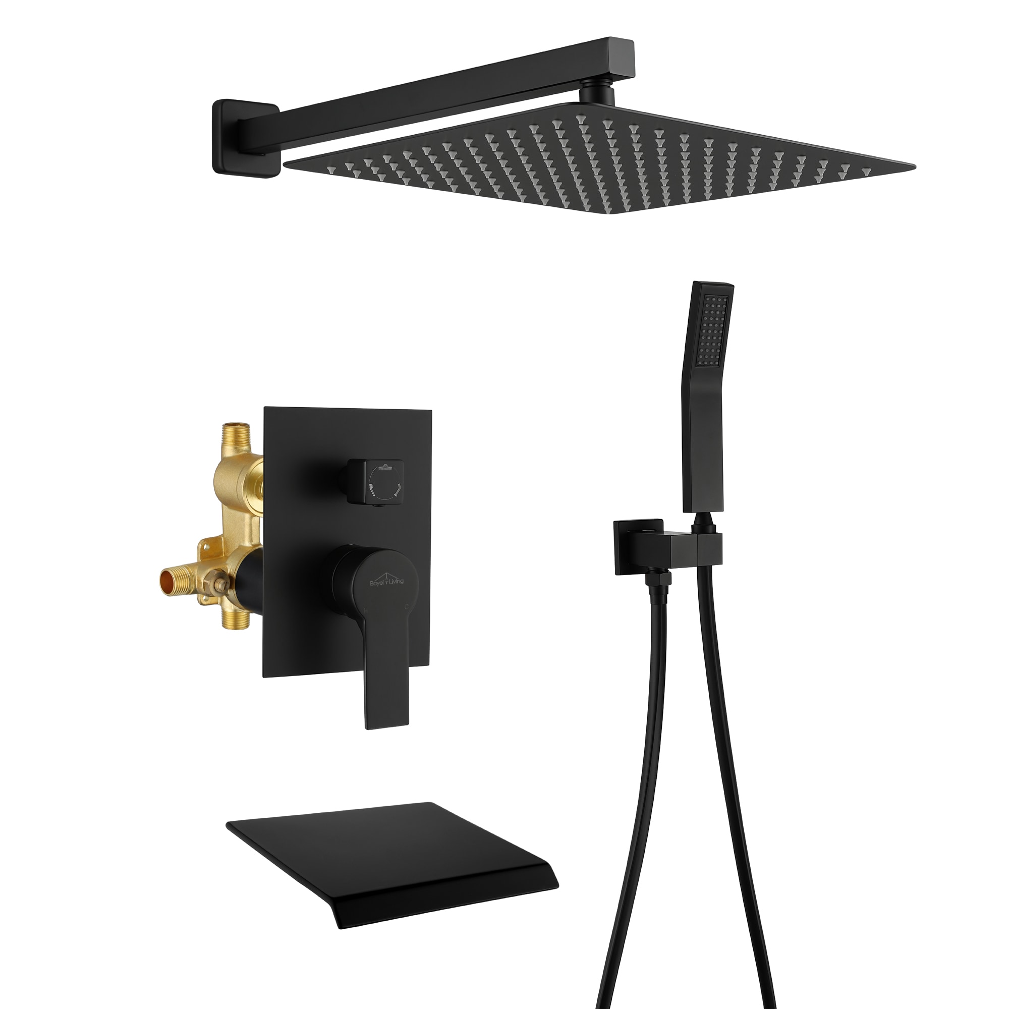 CASAINC CS3623-12MB Matte Black 12-in Built-In Shower Faucet System with 3-way Diverter ( Pressure-balanced Valve Included )