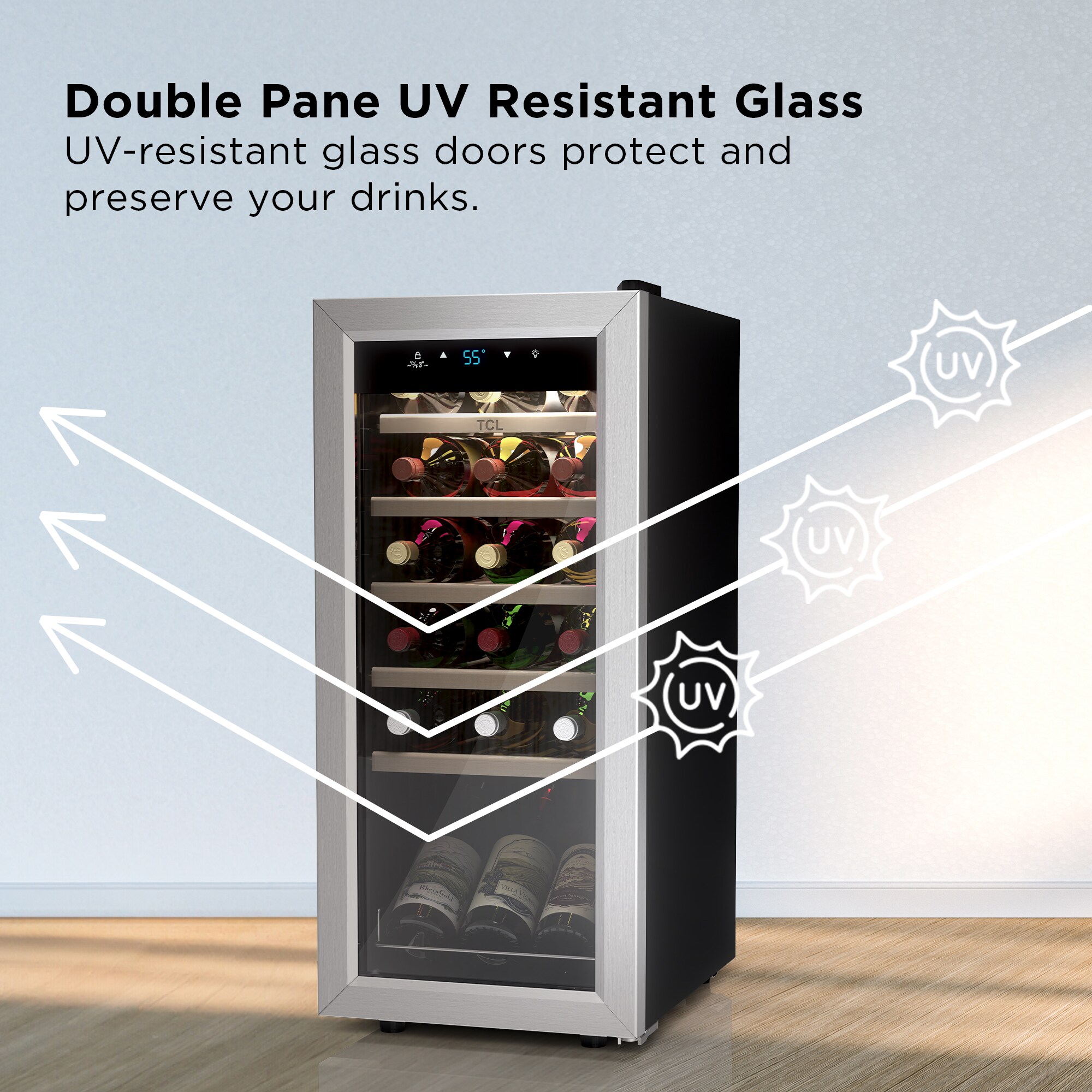 TCL 13.6-in W 18-Bottles Stainless Steel Freestanding Indoor Wine Cooler