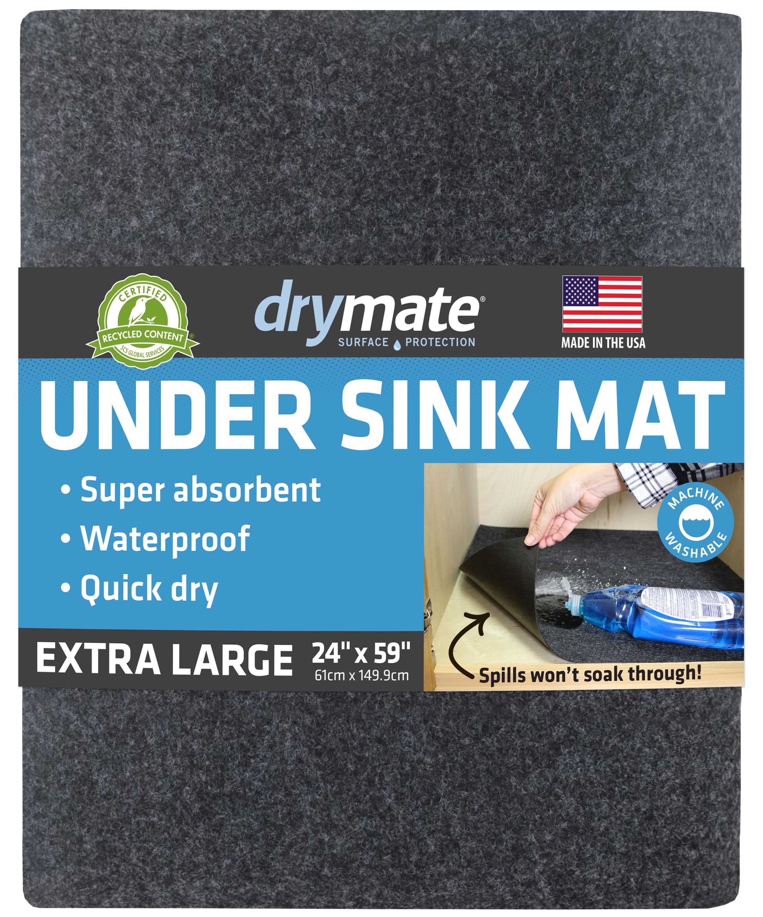 Drymate USMC2459PB Under the Sink Cabinet Mat Liner 24-Inches x 59-in Charcoal Cabinet mat