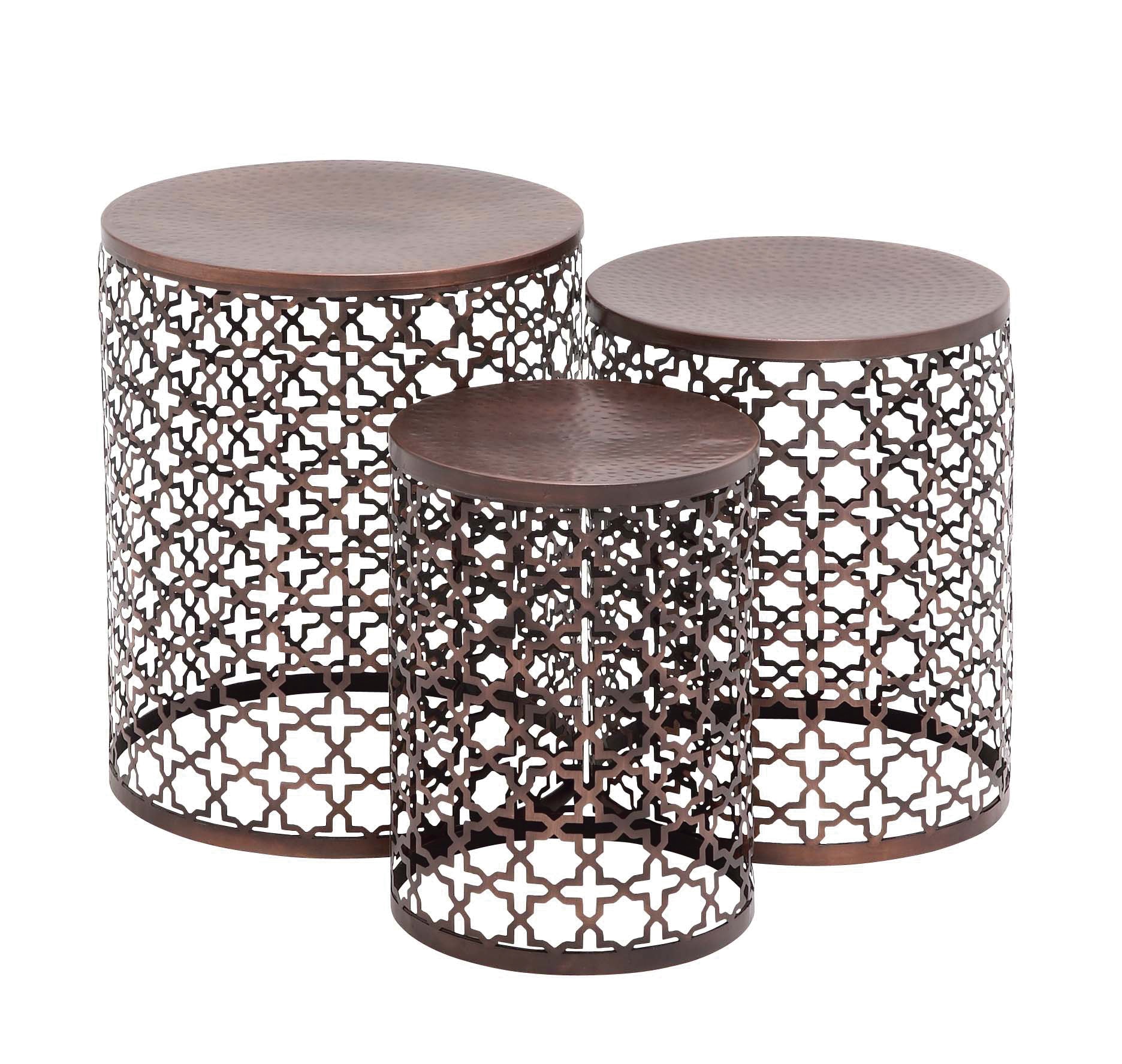 Grayson Lane 23941 16-in W x 20-in H Bronze Handmade with Laser Cut Design Metal Round Industrial End Table Fully Assembled