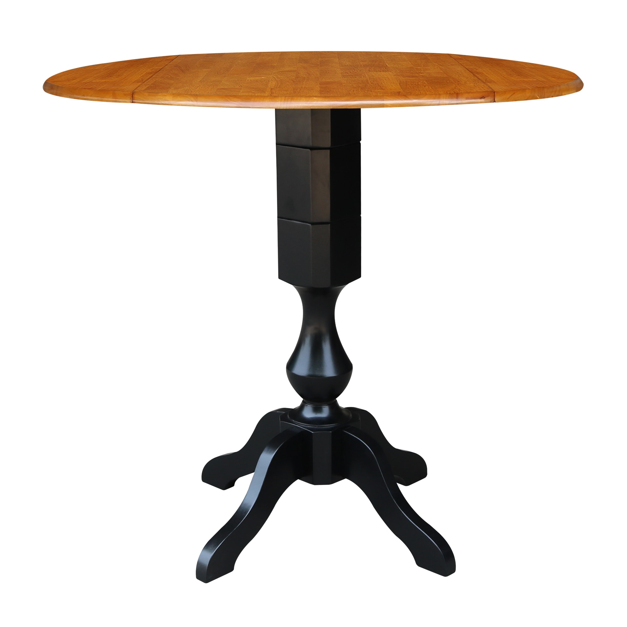 International Concepts K57-42DPT-11P-2 Black/Cherry Round Traditional Extending Drop leaf Bar Table, Wood with Black Wood Pedestal Base 42-in L x 42.3-in H