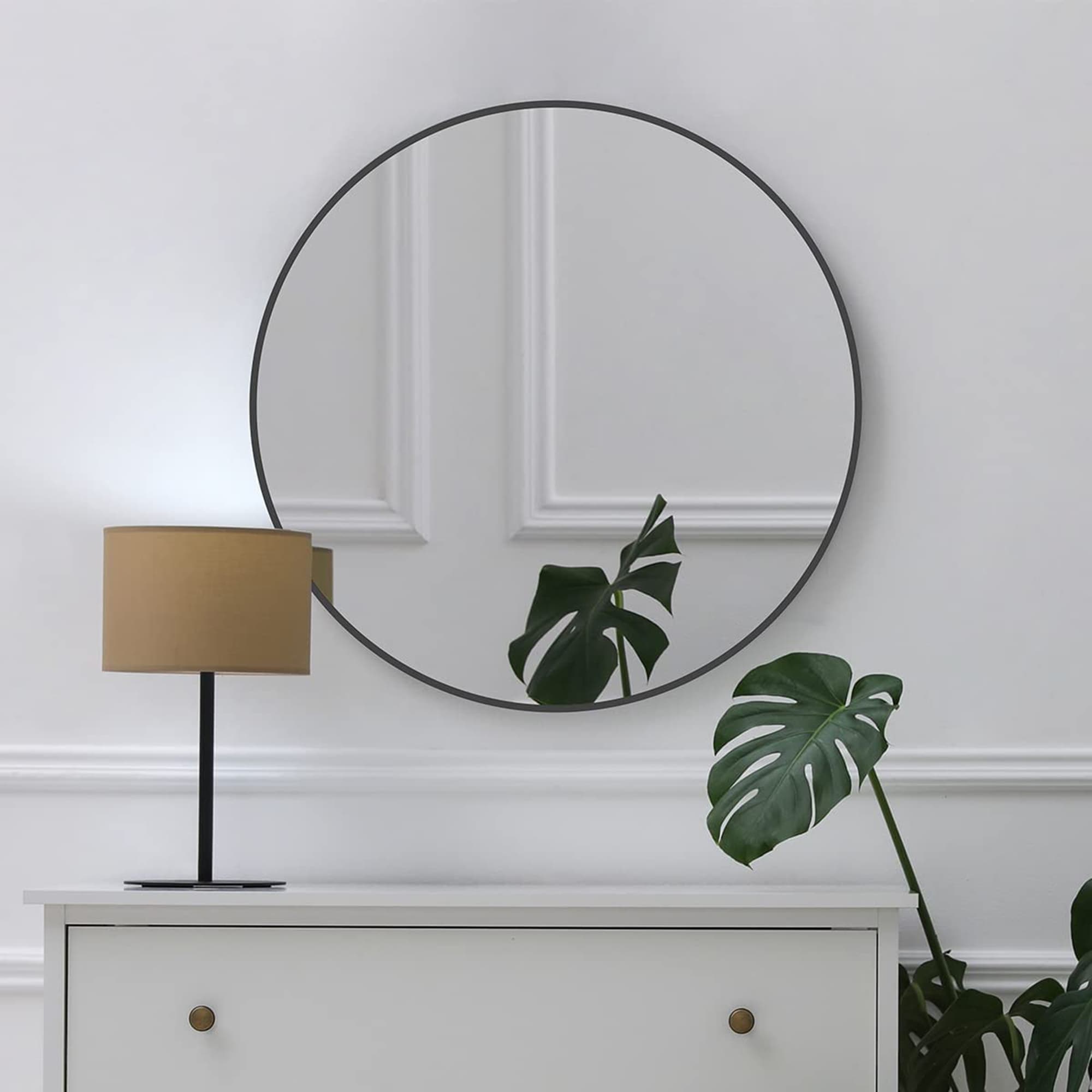 Gaierptone 24-in W x 24-in H Round Black Framed Wall Mirror in the ...