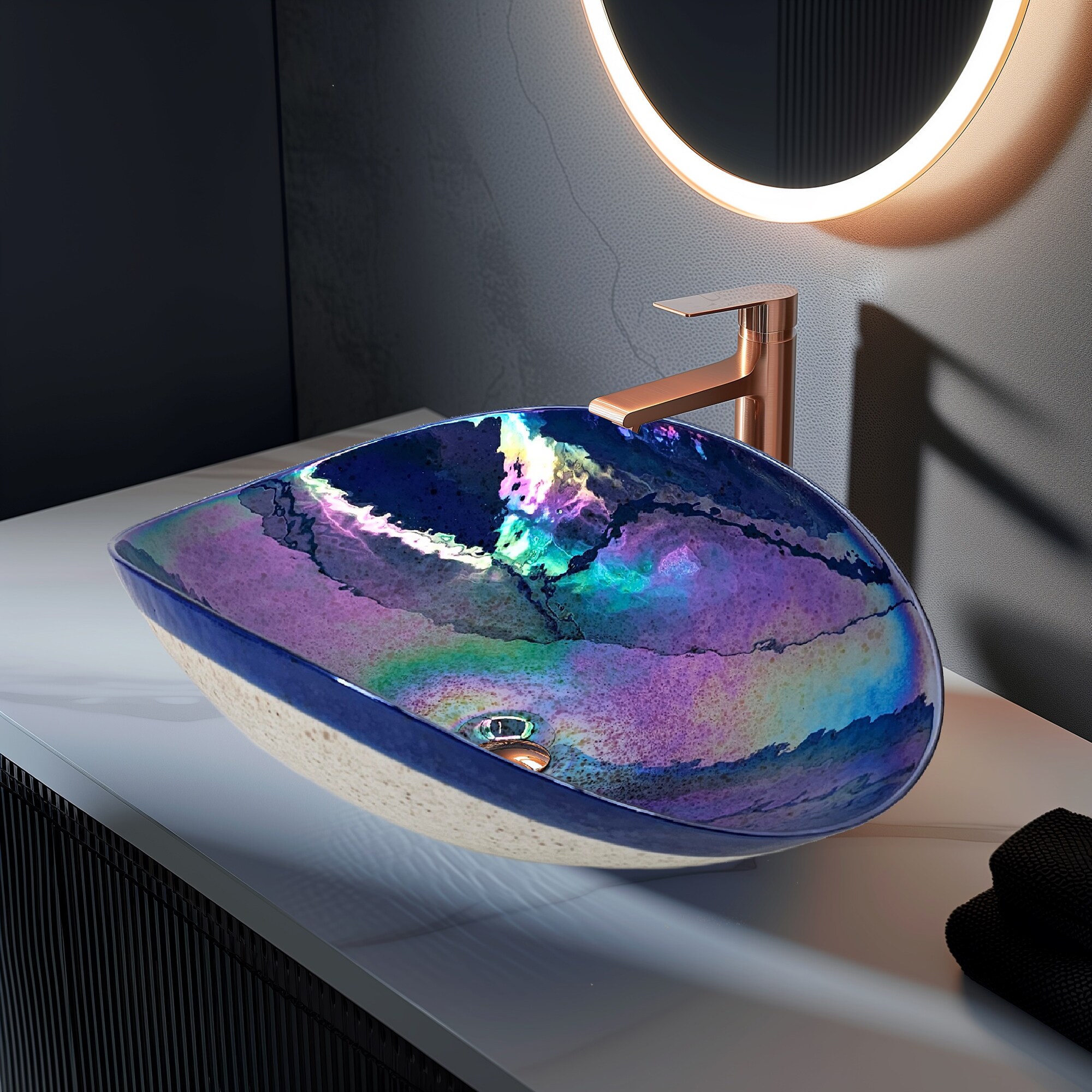 Ruvati RVB3042 Murano Glass Vessel Oval Modern Celestial Blue Bathroom Sink ( 14-in x 18.5-in )