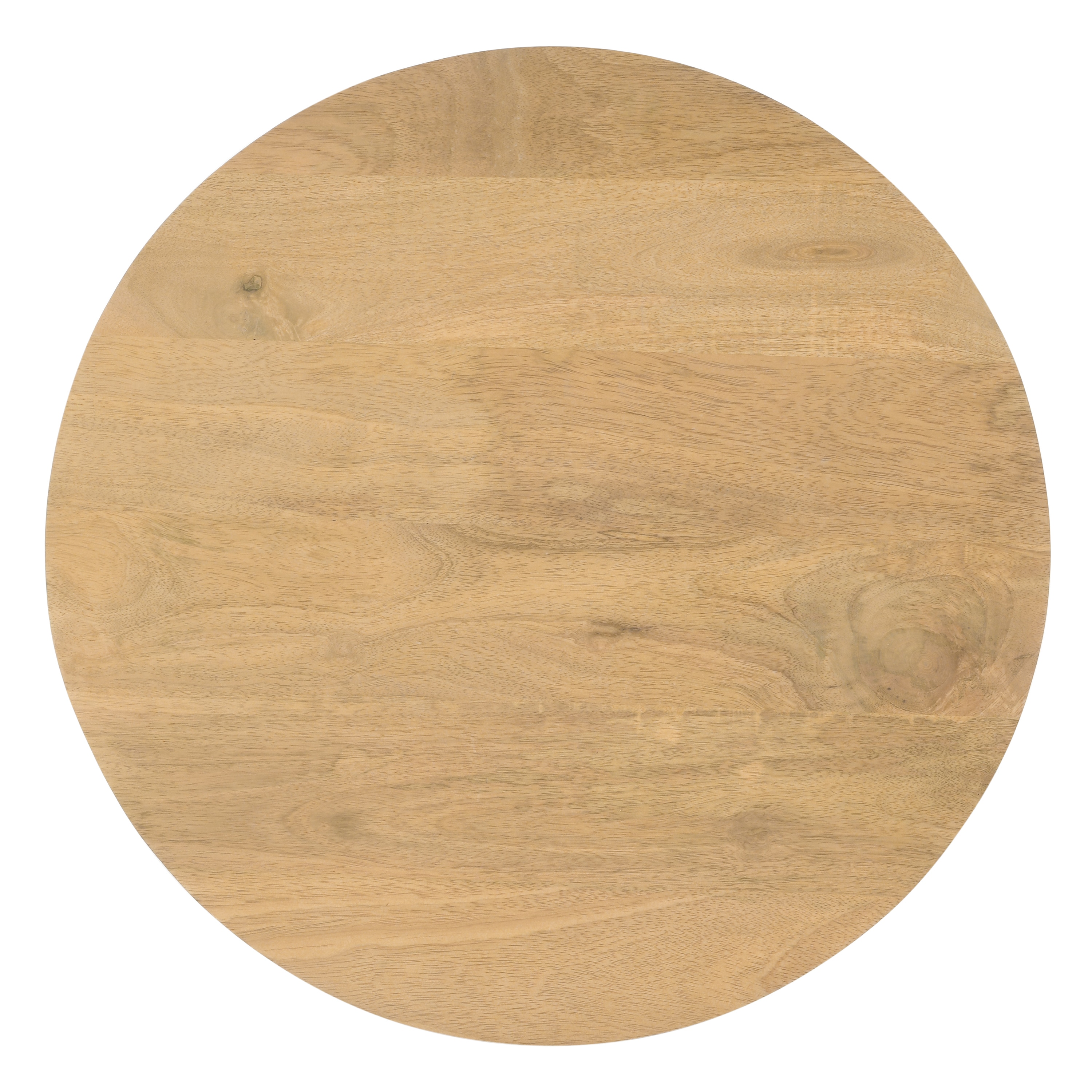 Light Brown Mango Wood Round Dinner Table with Ridged Plinth Base