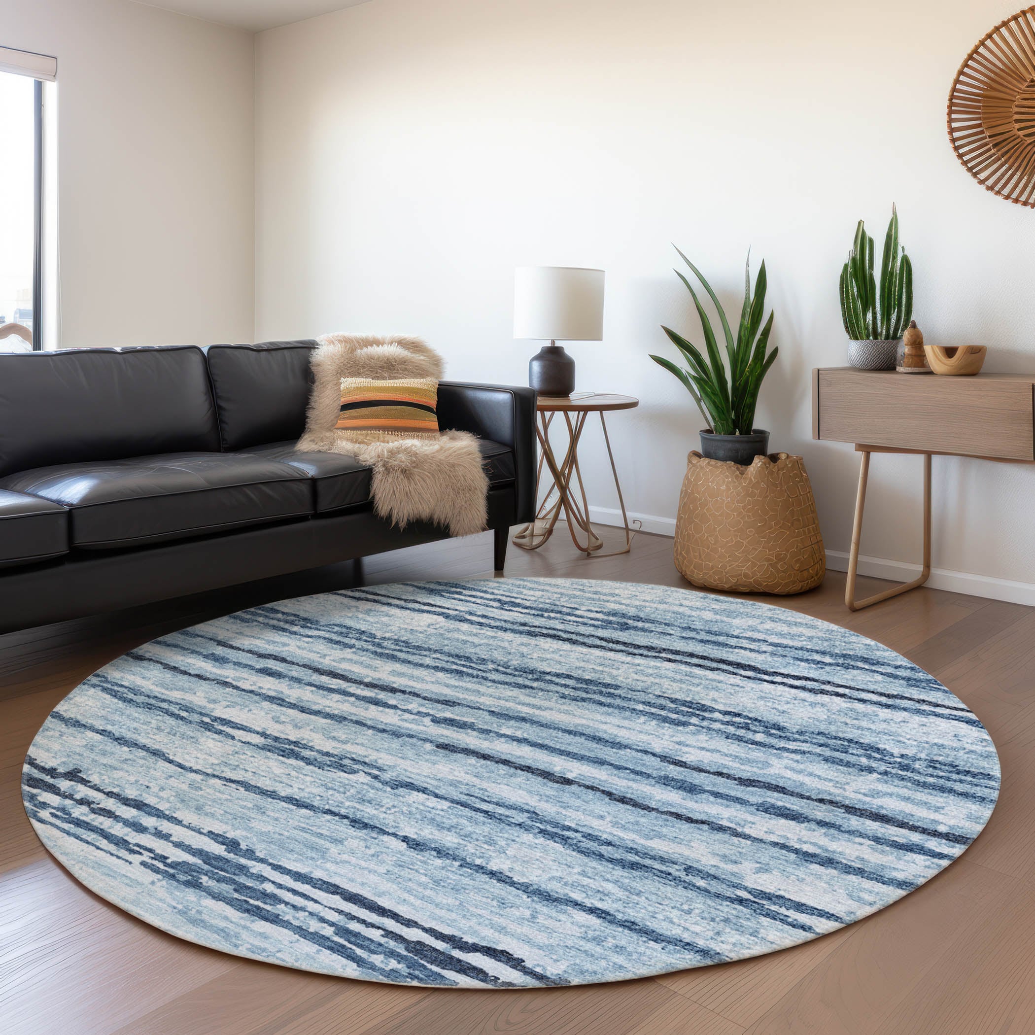 Addison Rugs AMF75BL8RO Mayfield AMF75BL 8 x 8 (ft) Loomed Polyester Blue Round Indoor Abstract Machine washable Area rug
