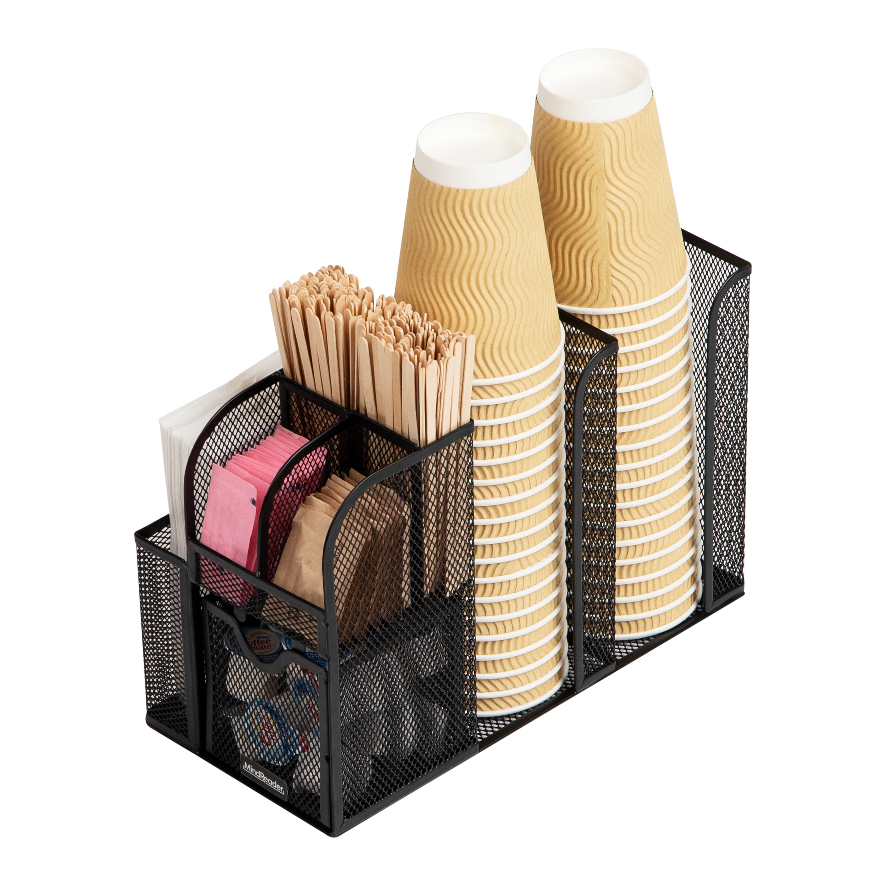 Black Metal 11-Compartment Coffee and Condiment Organizer