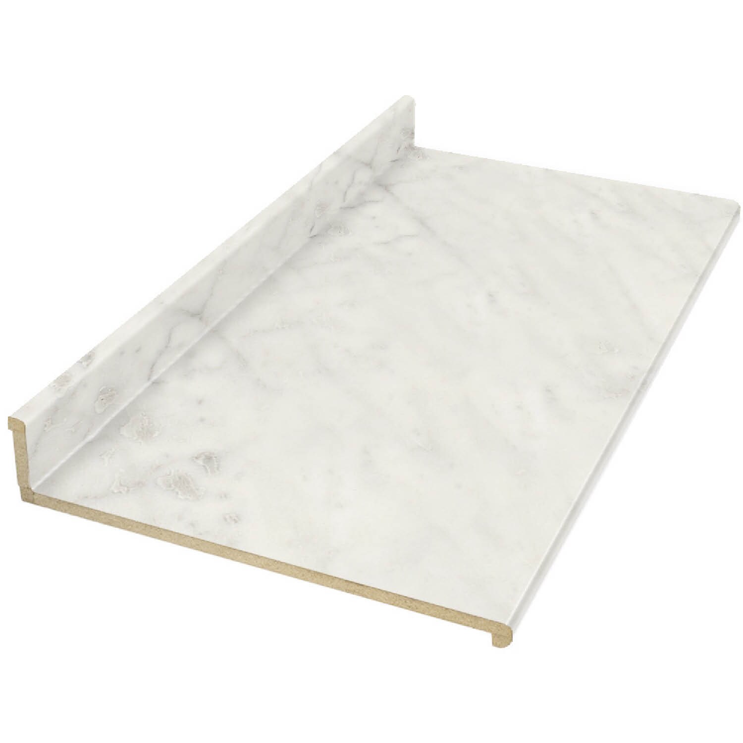 VT Dimensions Formica 10-ft x 25.25-in x 3.75-in Carrara Bianco, Artisan Laminate Countertop with Integrated Backsplash