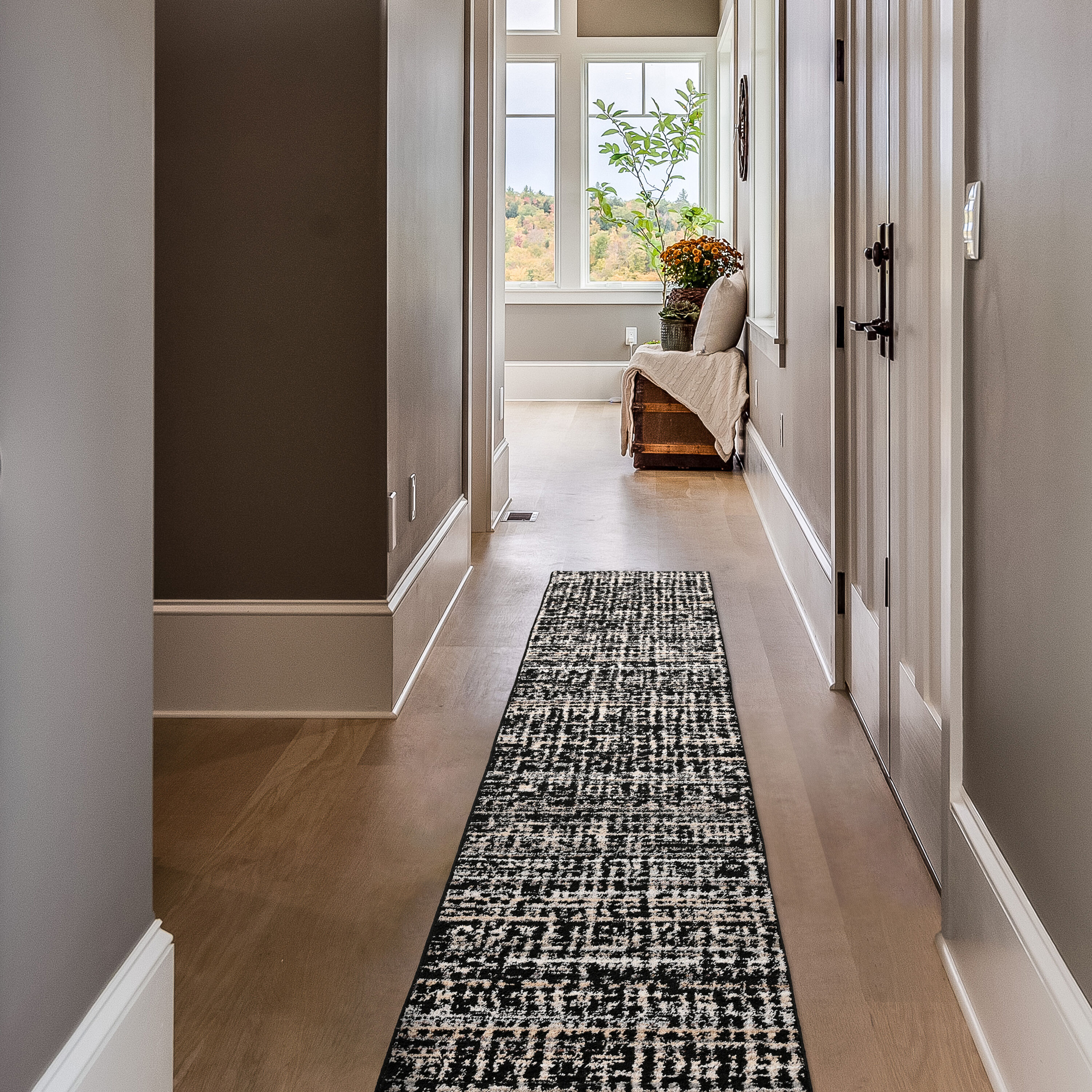 Garland Rug RUMBA0N036144GG8 Rumba 3 x 12 (ft) Tufted Polypropylene Black/Earth Tone Rectangular Indoor Abstract Mid-Century Modern Area rug
