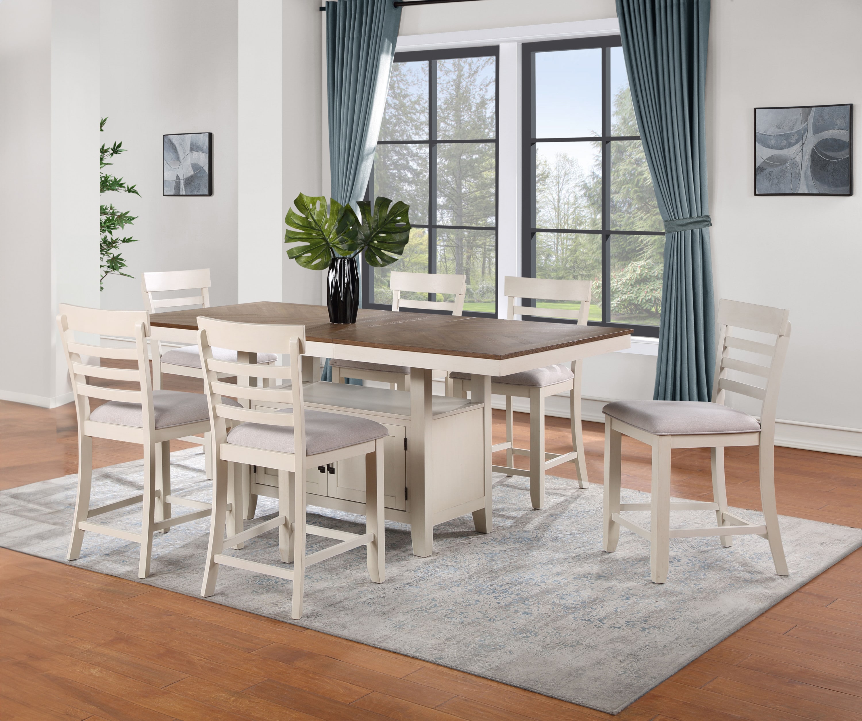Steve Silver HY500-C7PC-N Hyland Milk and Honey Brown Casual Dining Room Set with Rectangular Table ( Seats 6 )