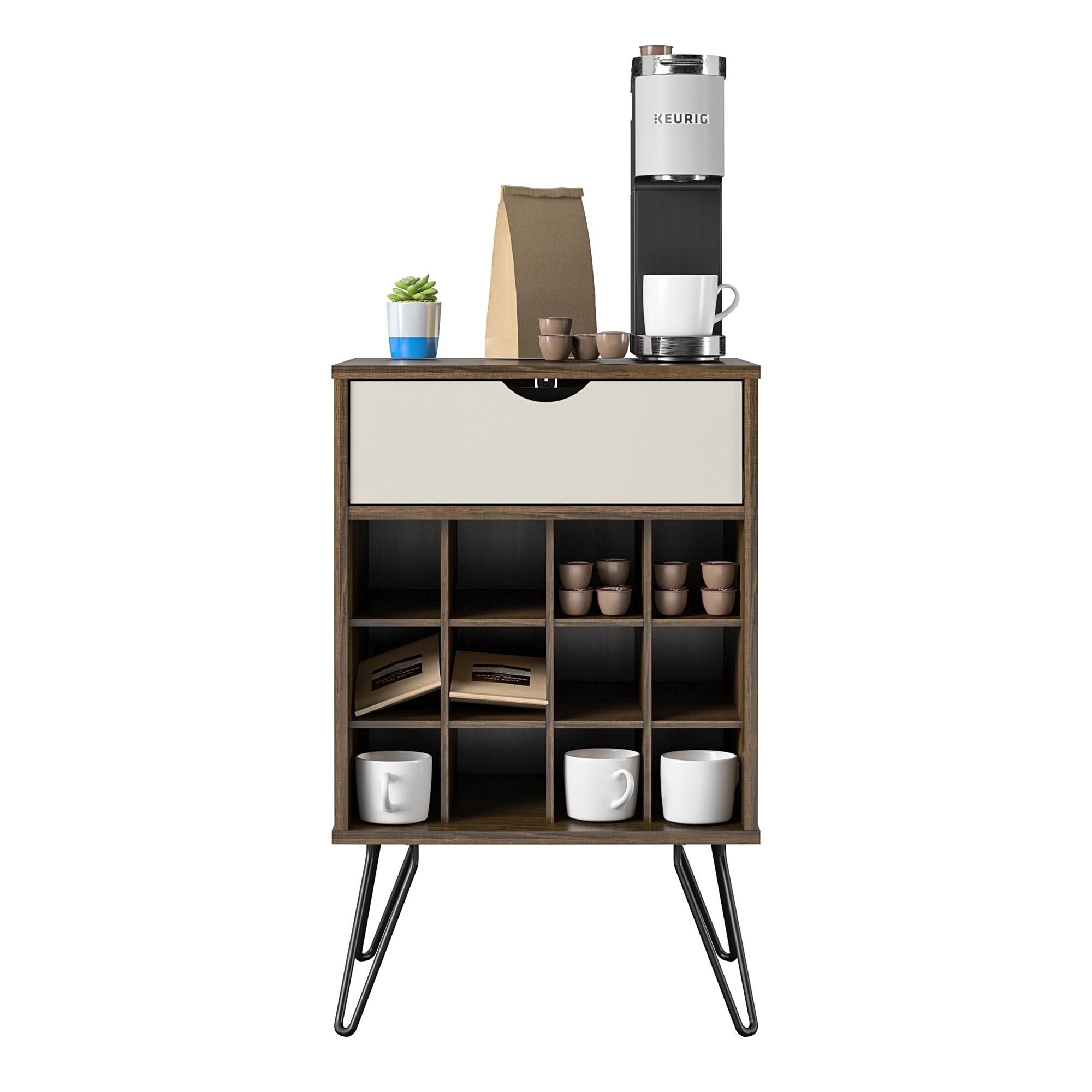 Ameriwood Home Concord Contemporary/Modern Homestead Oak Metal Curio Cabinet with Wine Storage