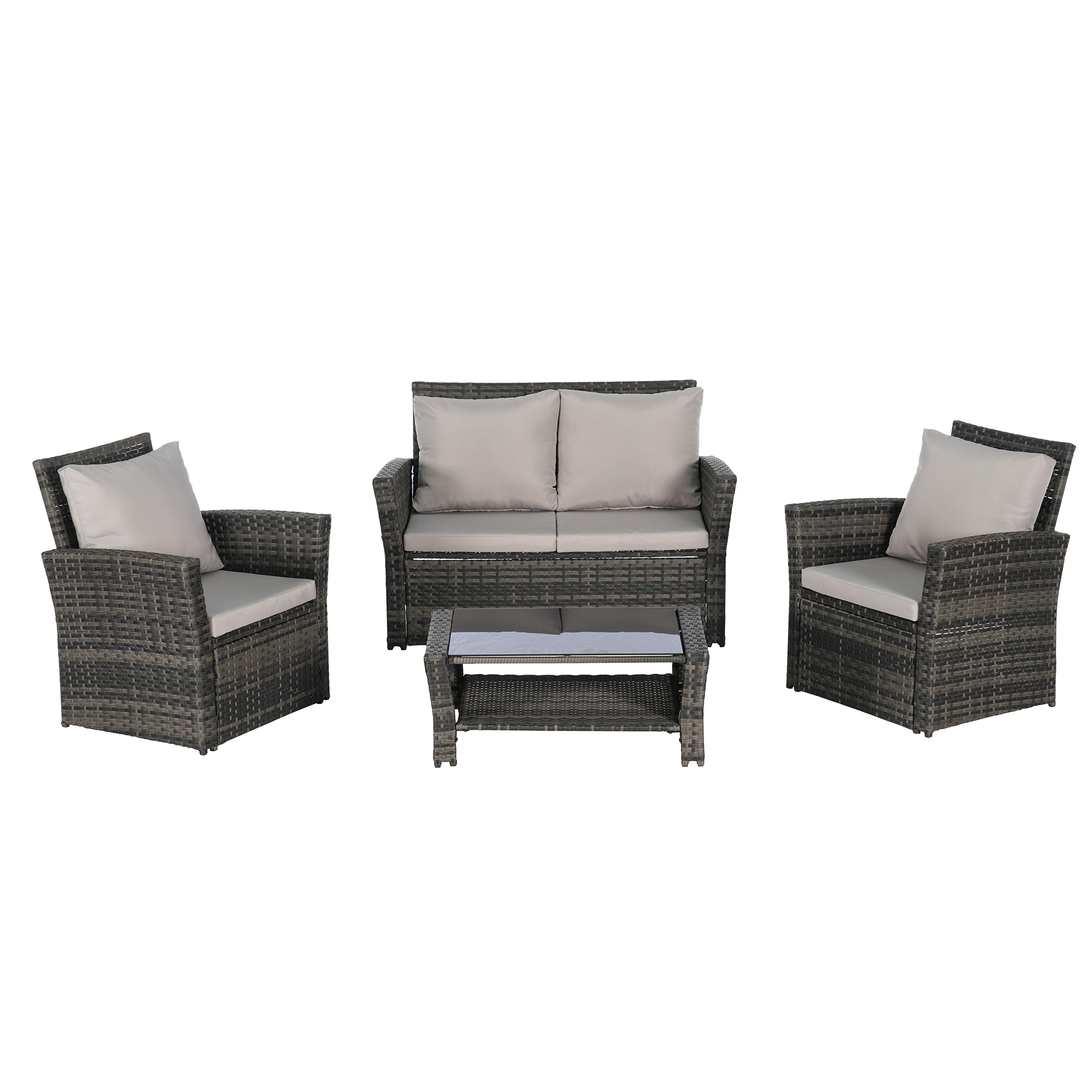 SINOFURN SYB670027GY 4 -Piece Wicker Patio Conversation Set with Gray Cushions