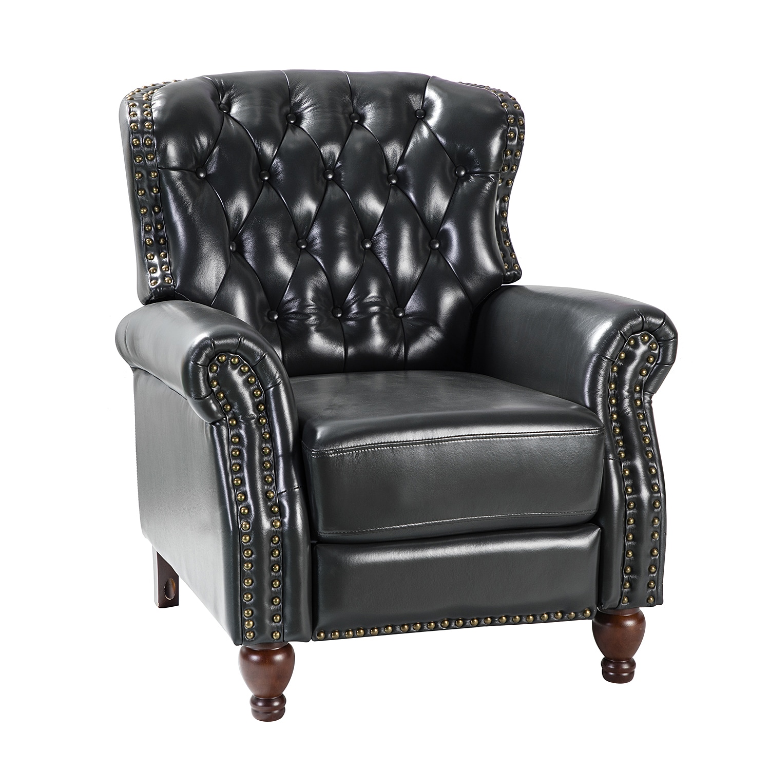 14 Karat Home RCXA0346-BLACK BLACK Leather Upholstered Tufted Recliner