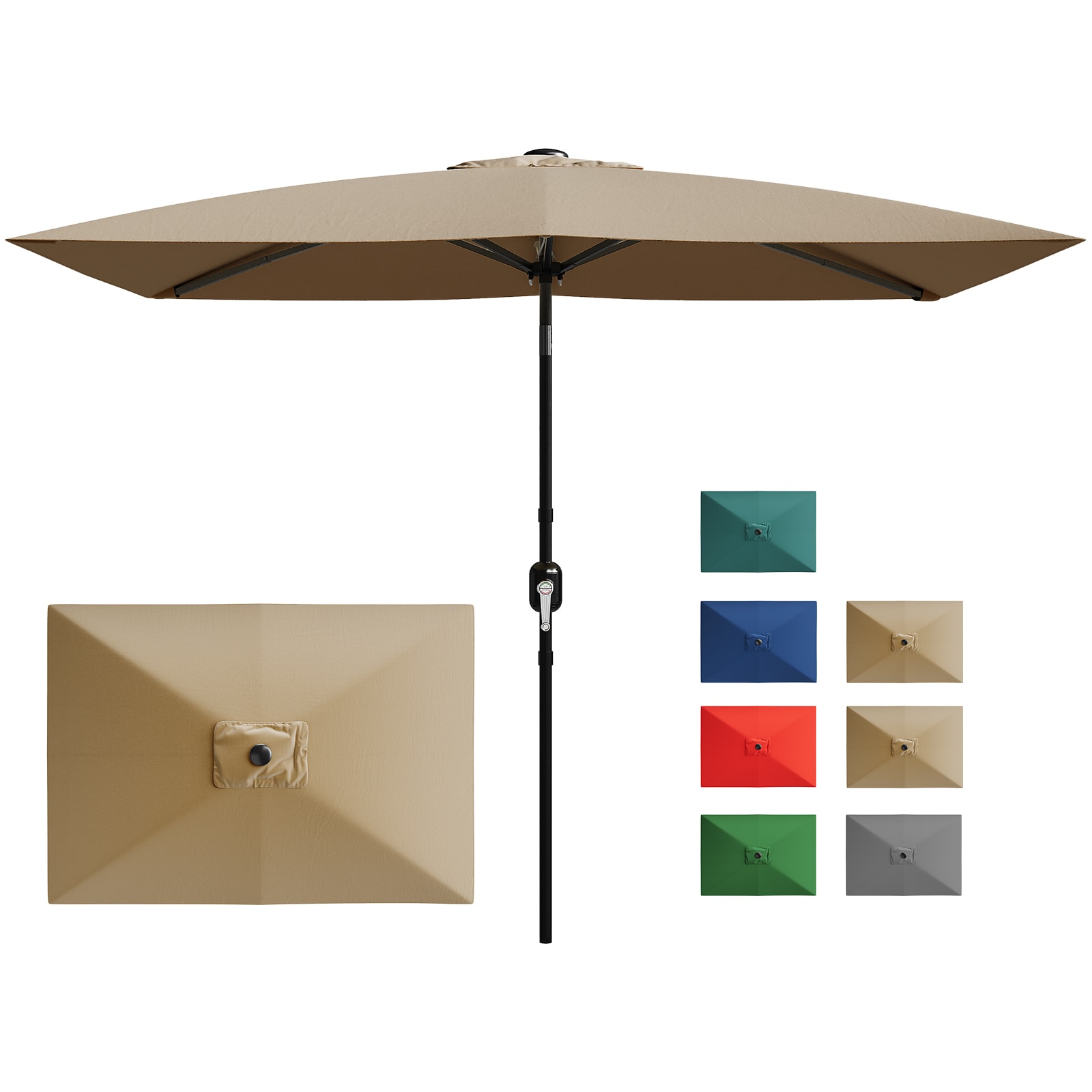 10x6.5ft rectangle outdoor patio beach market aluminium umbrella sun stand Yaheetech 6.5x10FT w/Solar Lights & Easy Tilt, Tan use crank system makes it easy to raise and lower the canopy Latitude Run 10 X 6.5Ft