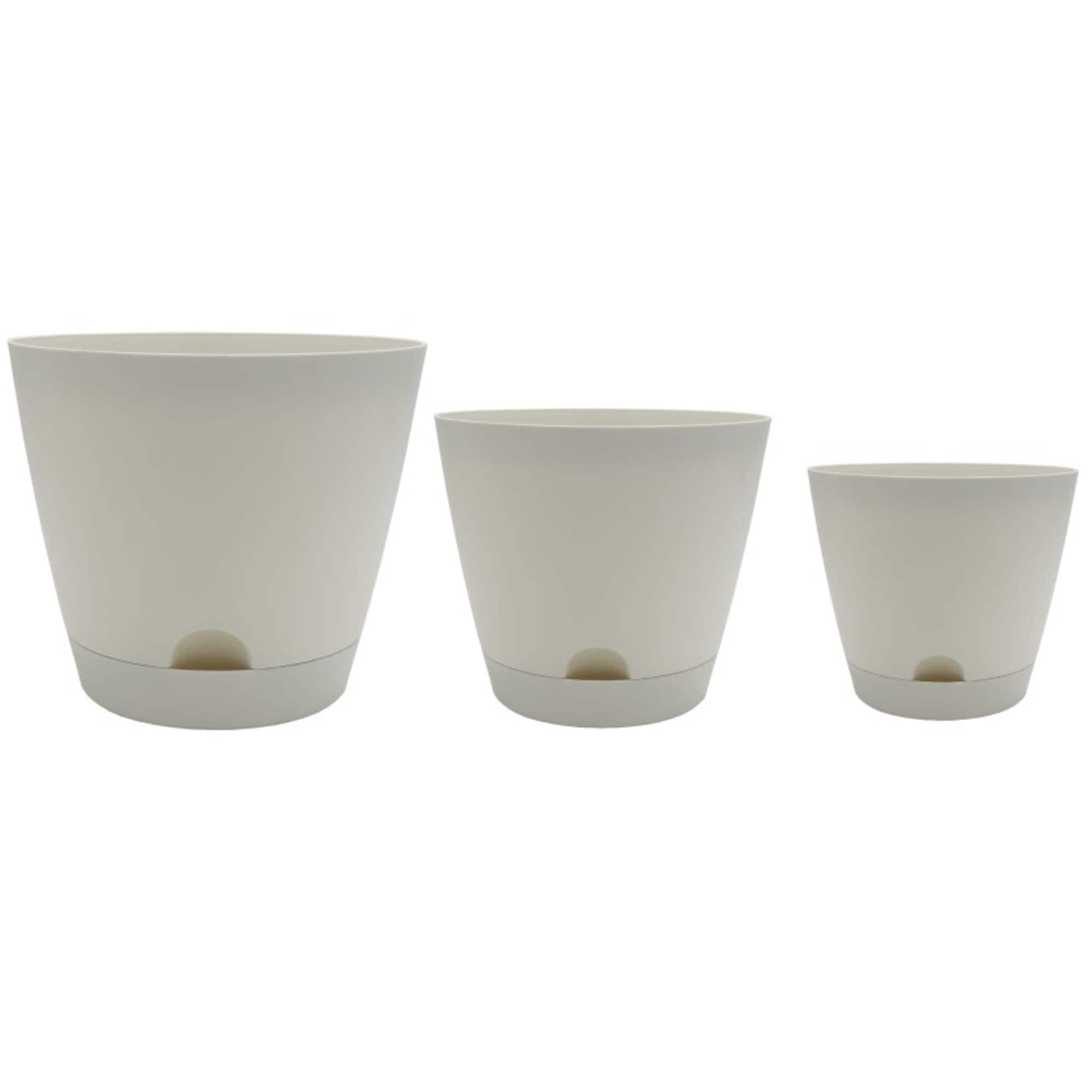 Classic Home & Garden 810070182045 Classic Home and Garden Plastic Tilden Self-Watering Planters- Arctic White- Assorted Sizes (Set of 3)