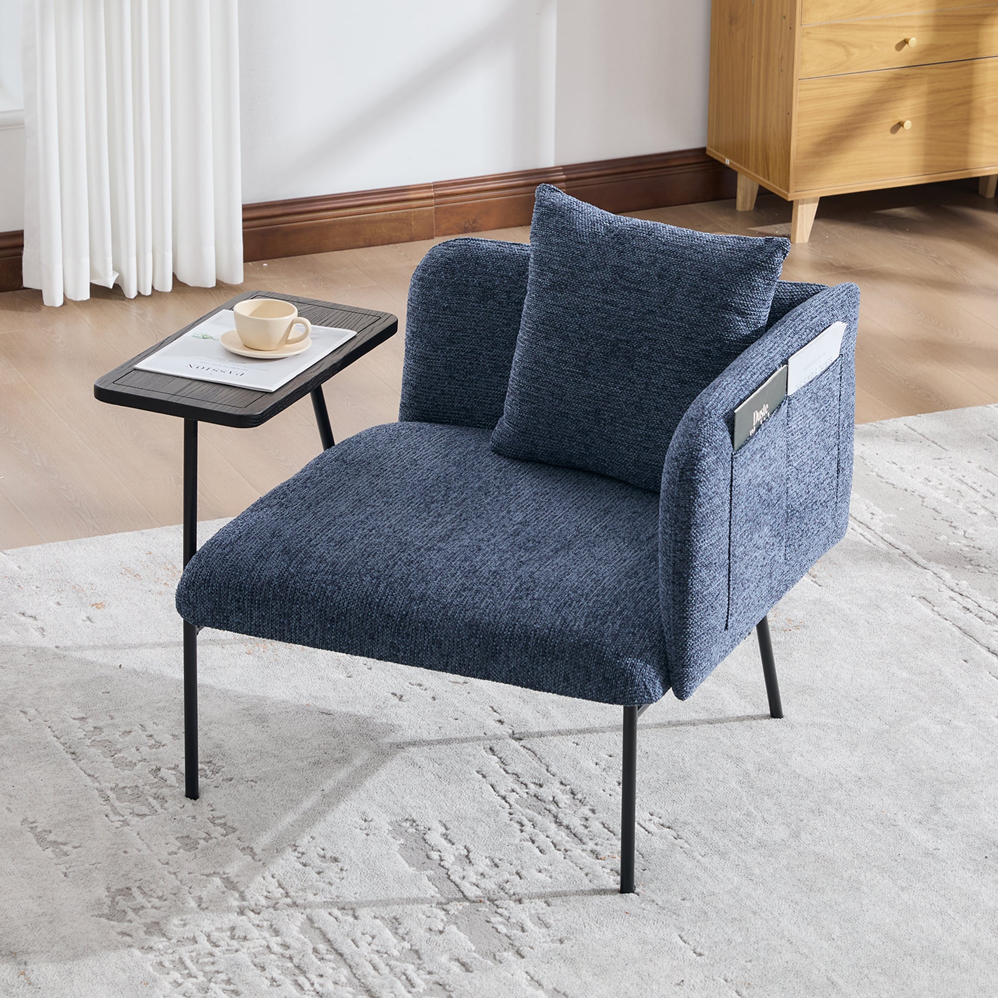 KTMBDW - Accent Chair for Living Room Modern Upholstered Armchair with Small Table and Side Pocke...
