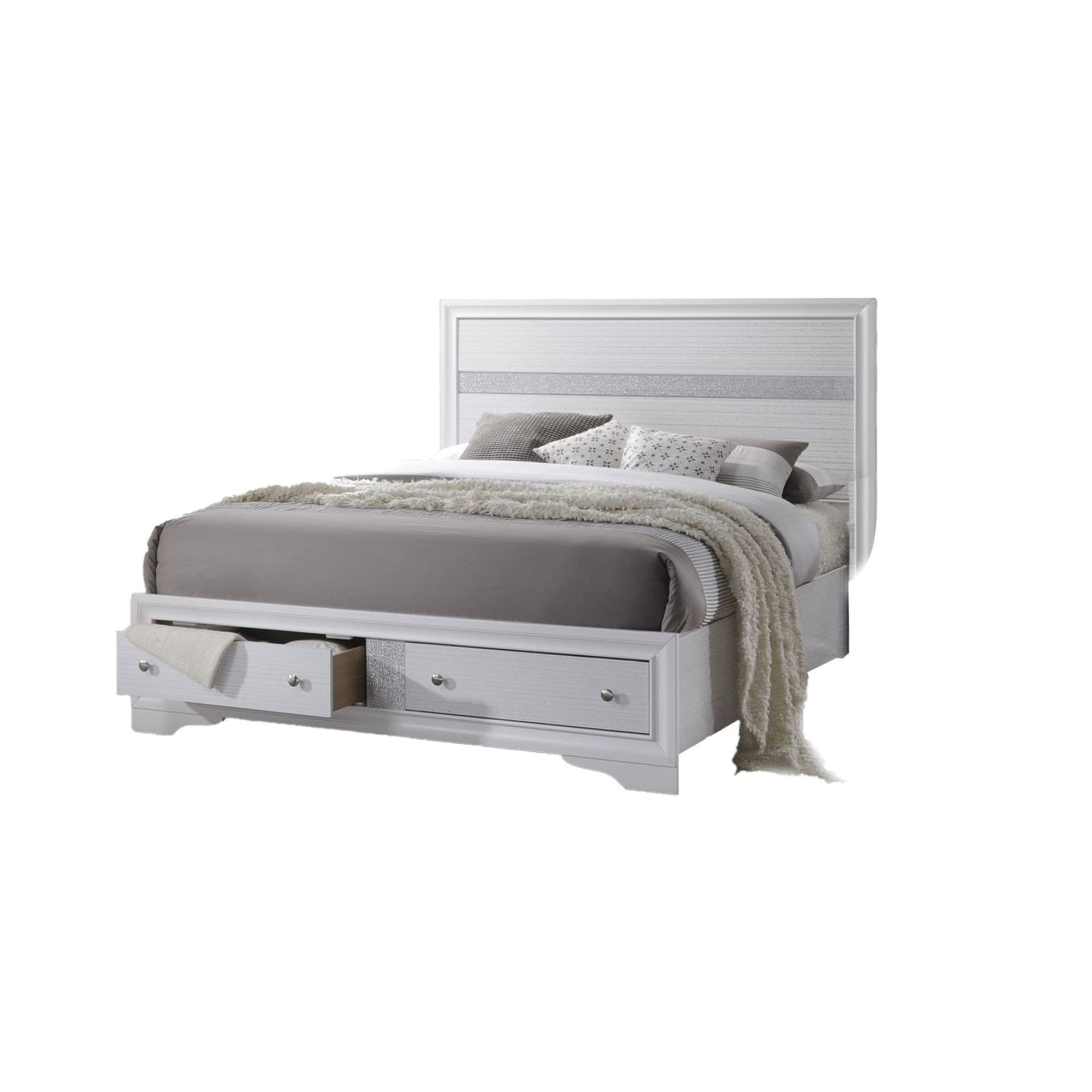 JASMODER 808857627766 White King Composite Platform Bed with Storage