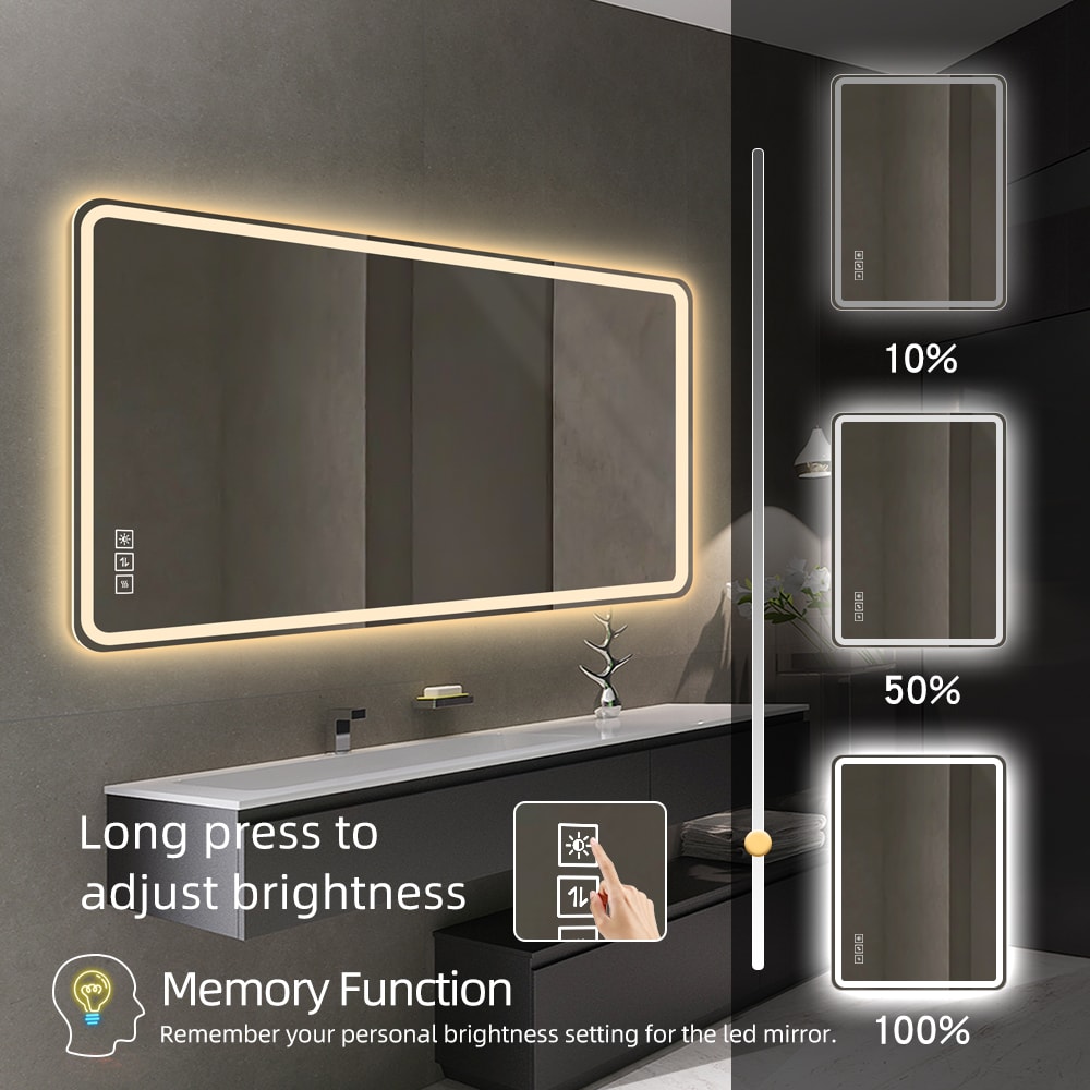 WELLFOR GZ LED lighting Mirror 48-in x 32-in Frameless Dimmable Lighted ...