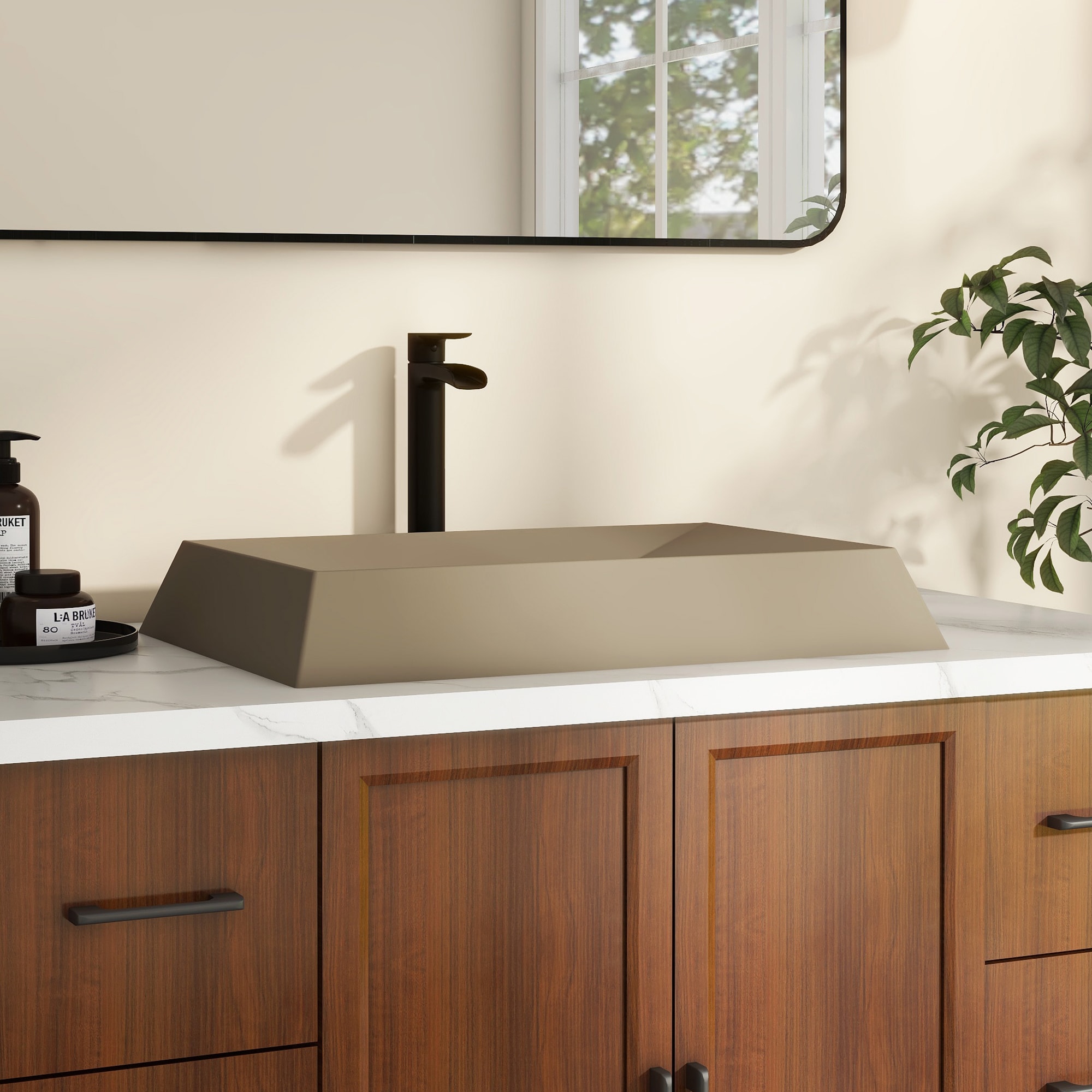 CASAINC CROV-TMSSHG3019GB Concrete Vessel Rectangular Rustic Taupe Clay Bathroom Sink with Drain Included ( 27.55-Inches x 18.5-Inches )