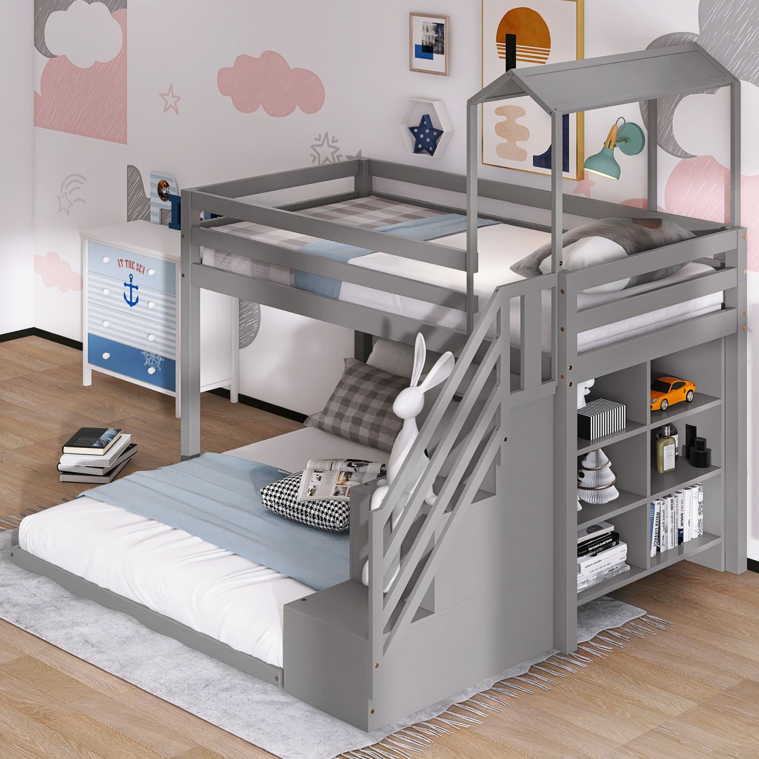 JASMODER Gray Full Composite Platform Bed at Lowes.com