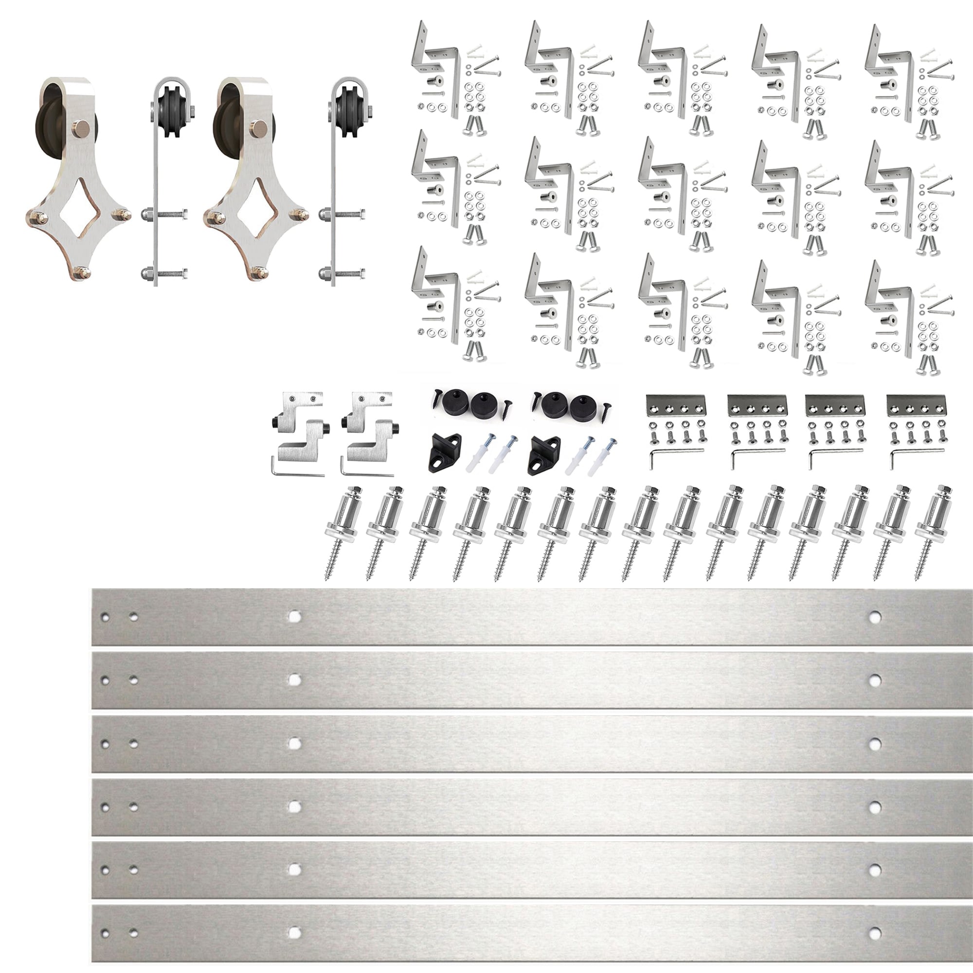 HOMACER 156-in Brushed Nickel Indoor J-strap Double Bypass Barn Door Hardware Kit YT4DNZ156C Sansujyuku sansujyuku.com