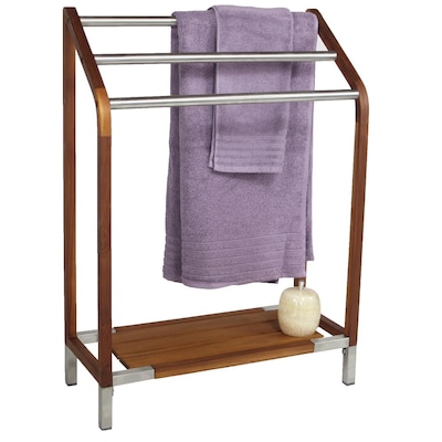 Versatile Teak And Stainless Towel Rack, Wooden Towel Rack Freestanding