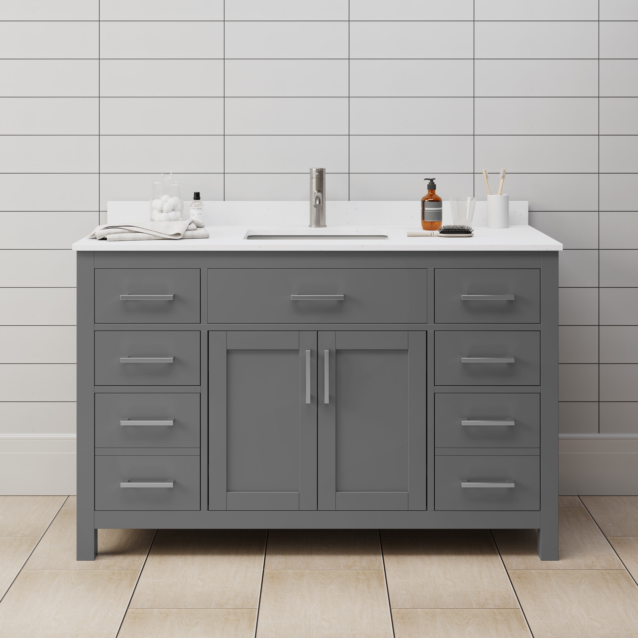 Wyndham Collection WCG242454SKGWCUNSMXX Beckett 54-in Dark Gray with Brushed Nickel Trim Undermount Single sink Bathroom Vanity with White Cultured Marble Cultured marble Top