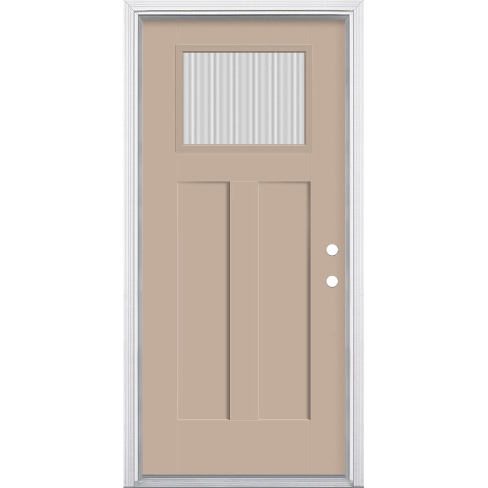 Masonite 629601 36-in x 80-in x 4-9/16-in Fiberglass Craftsman Left-hand inswing Sandy Shore Painted Prehung Front Door with Brickmould Insulating core