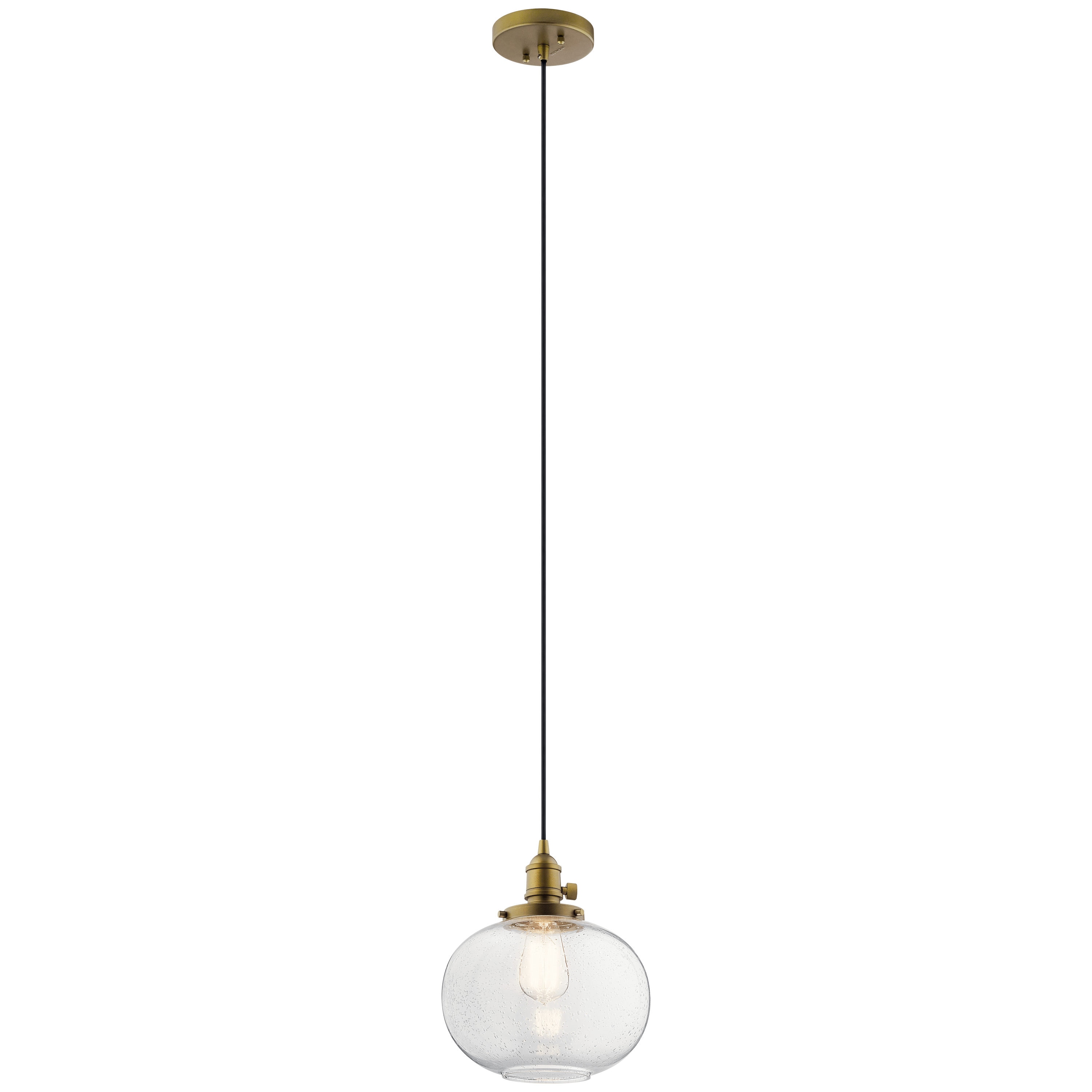 Kichler 43852NBR Avery 1 -Light Natural Brass Industrial Seeded glass Globe Small Hanging Pendant light