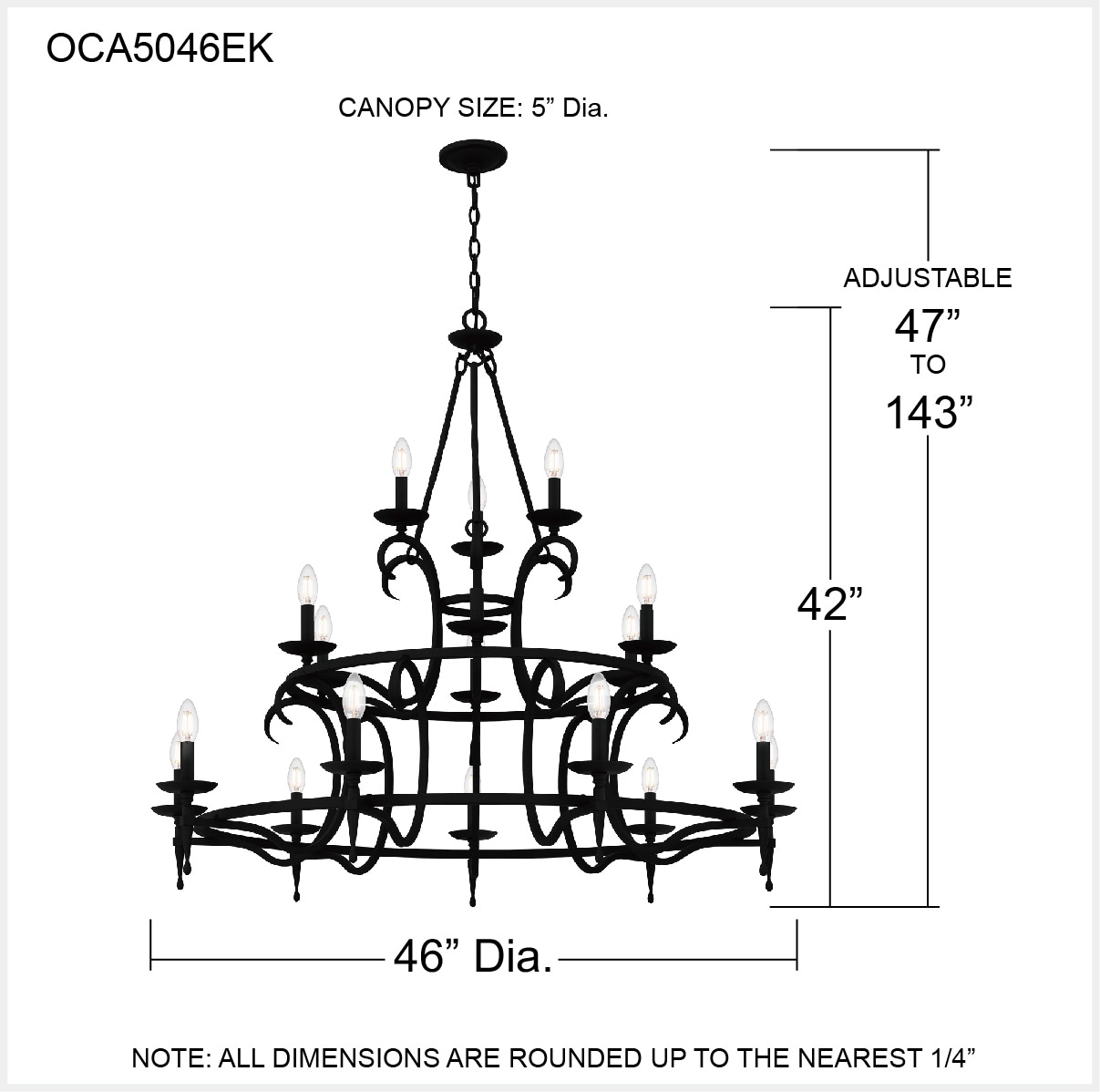 Octavia Black Iron 18-Light Candle Chandelier
