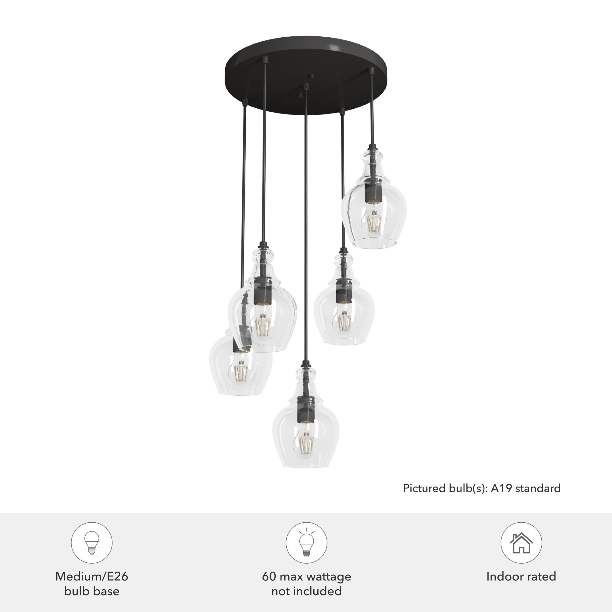 Maple Park Noble Bronze 5-Light Glass Cluster Pendant