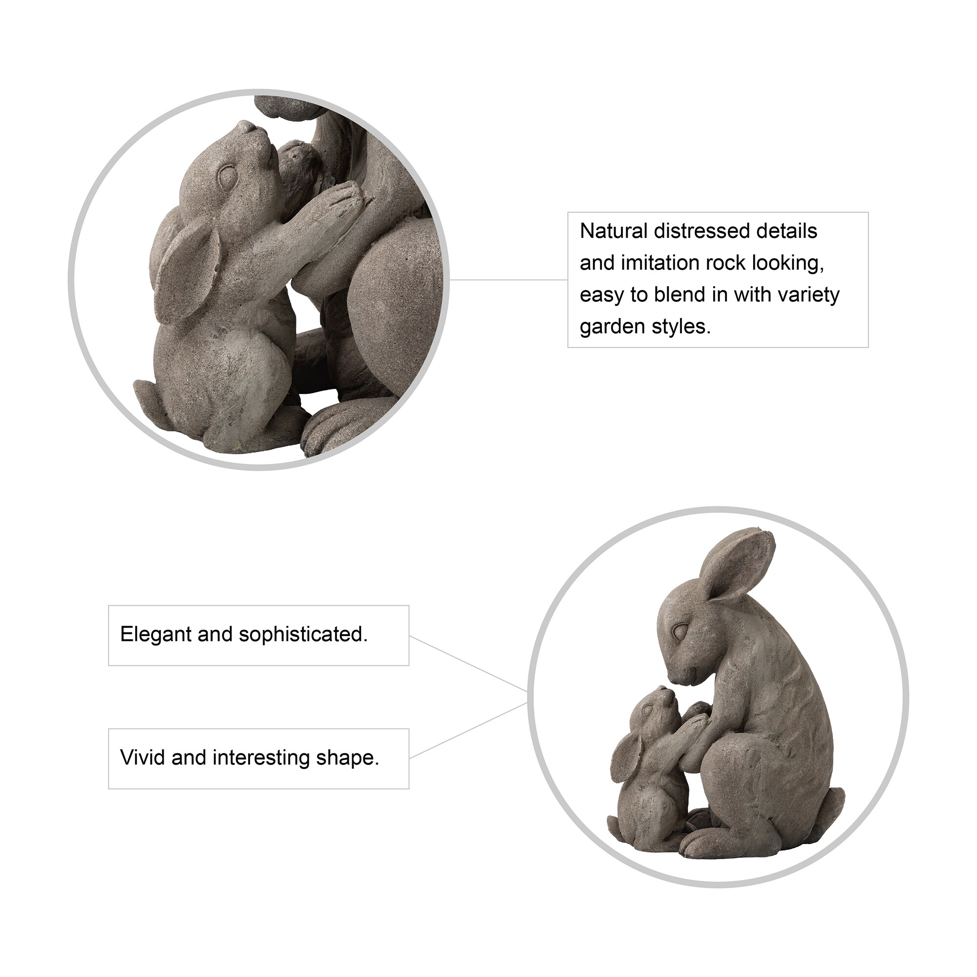 Glitzhome 19-in H x 14-in W Brown Rabbit Garden Statue at