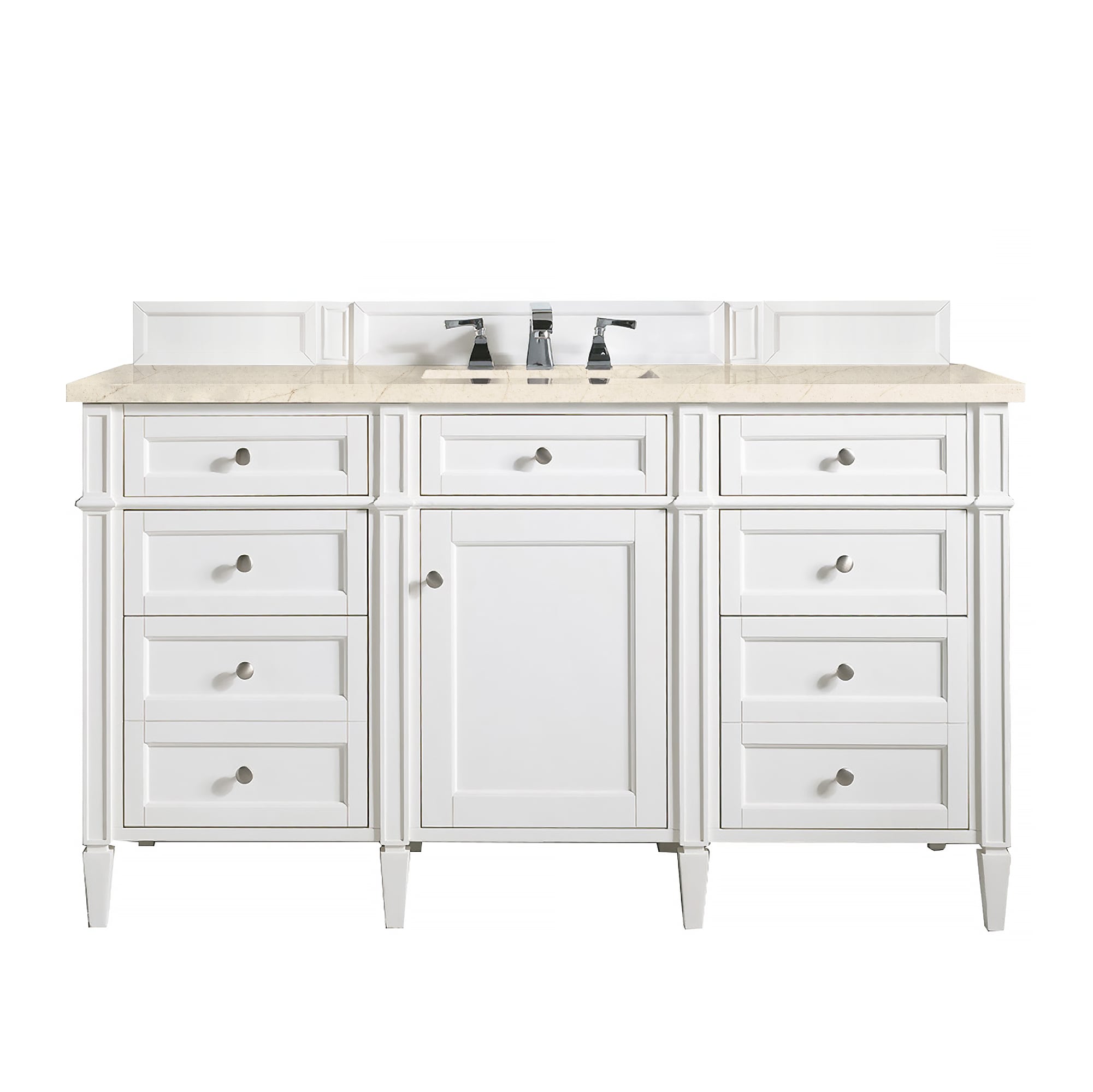 James Martin Vanities 655-V60S-BW-3EMR Brittany 60-in Bright White Undermount Single Sink Bathroom Vanity with Eternal Marfil Quartz Top