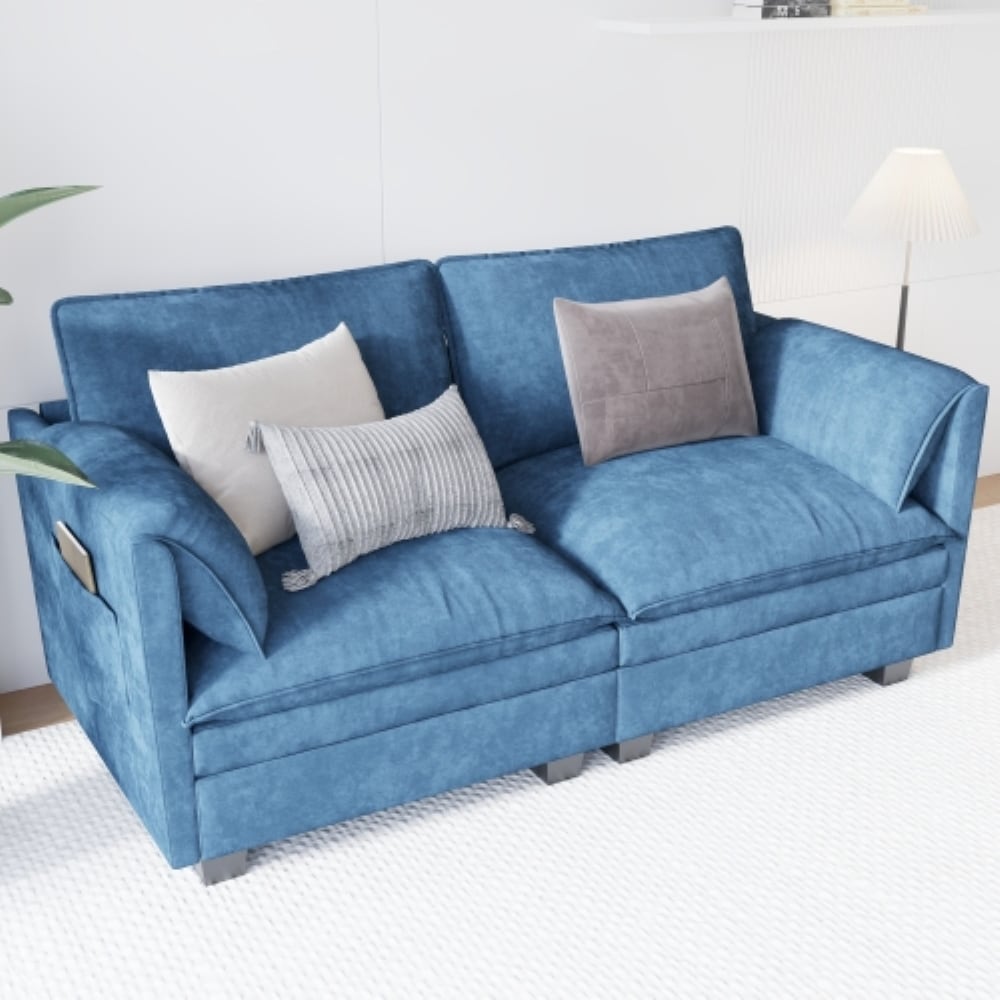 GDFStudio 322920 Modern Compact 2-Seater Apartment Loveseat Sofa-Blue