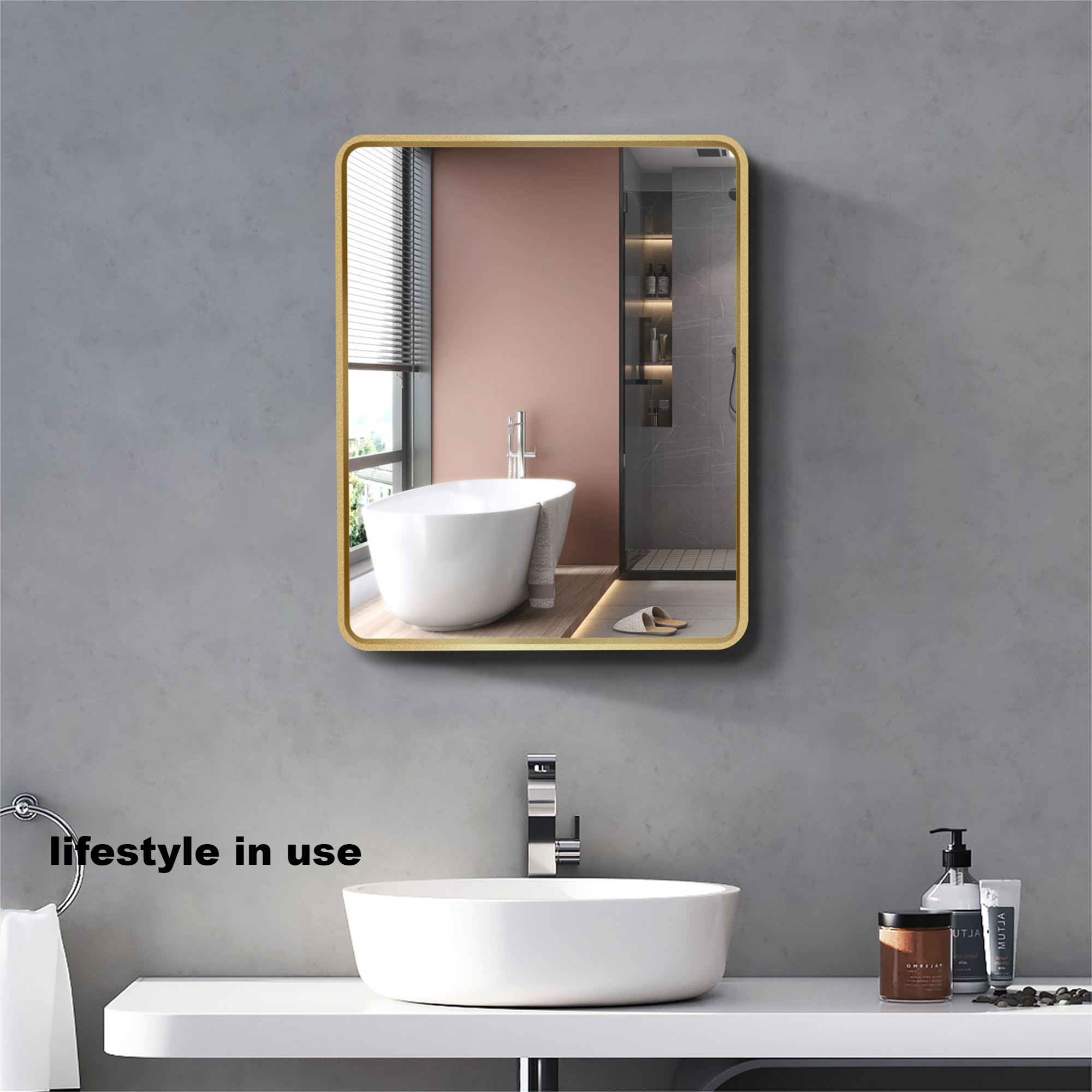 Forclover ASM-JG5704 20-Inches x 28-Inches Surface/Recessed Mount Gold + Matte Black Mirrored Rectangle Soft Close Medicine Cabinet
