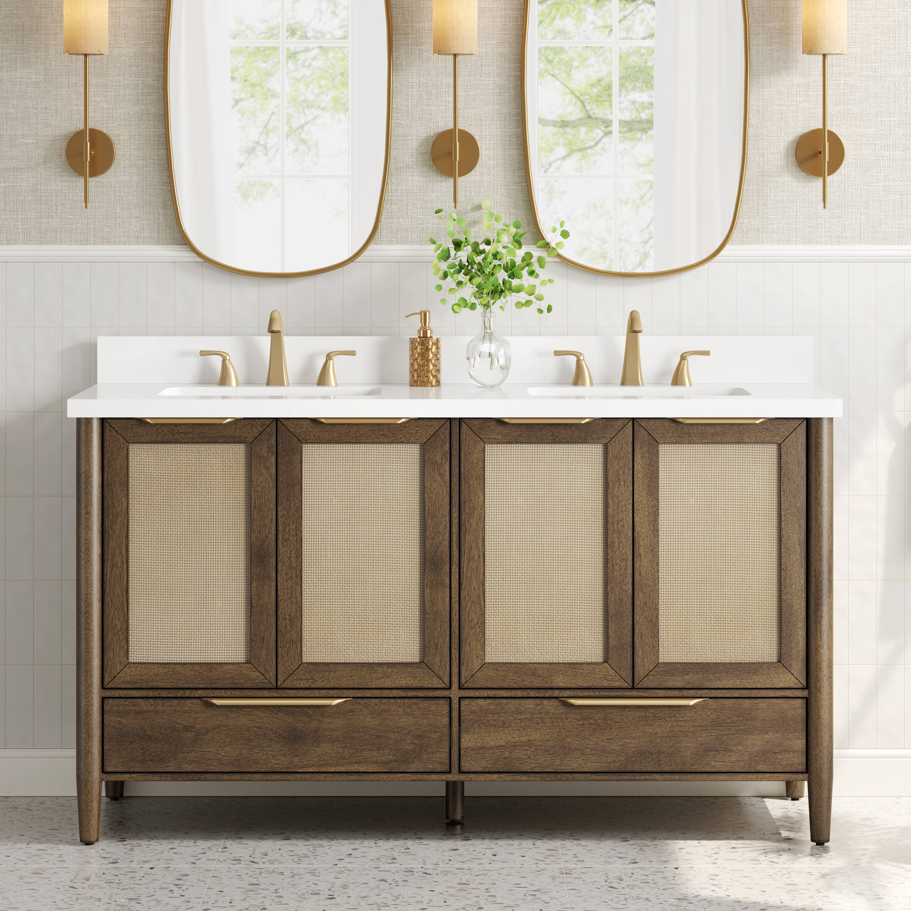 Bathroom double sink vanity. W: 60, H: 34, D: 21