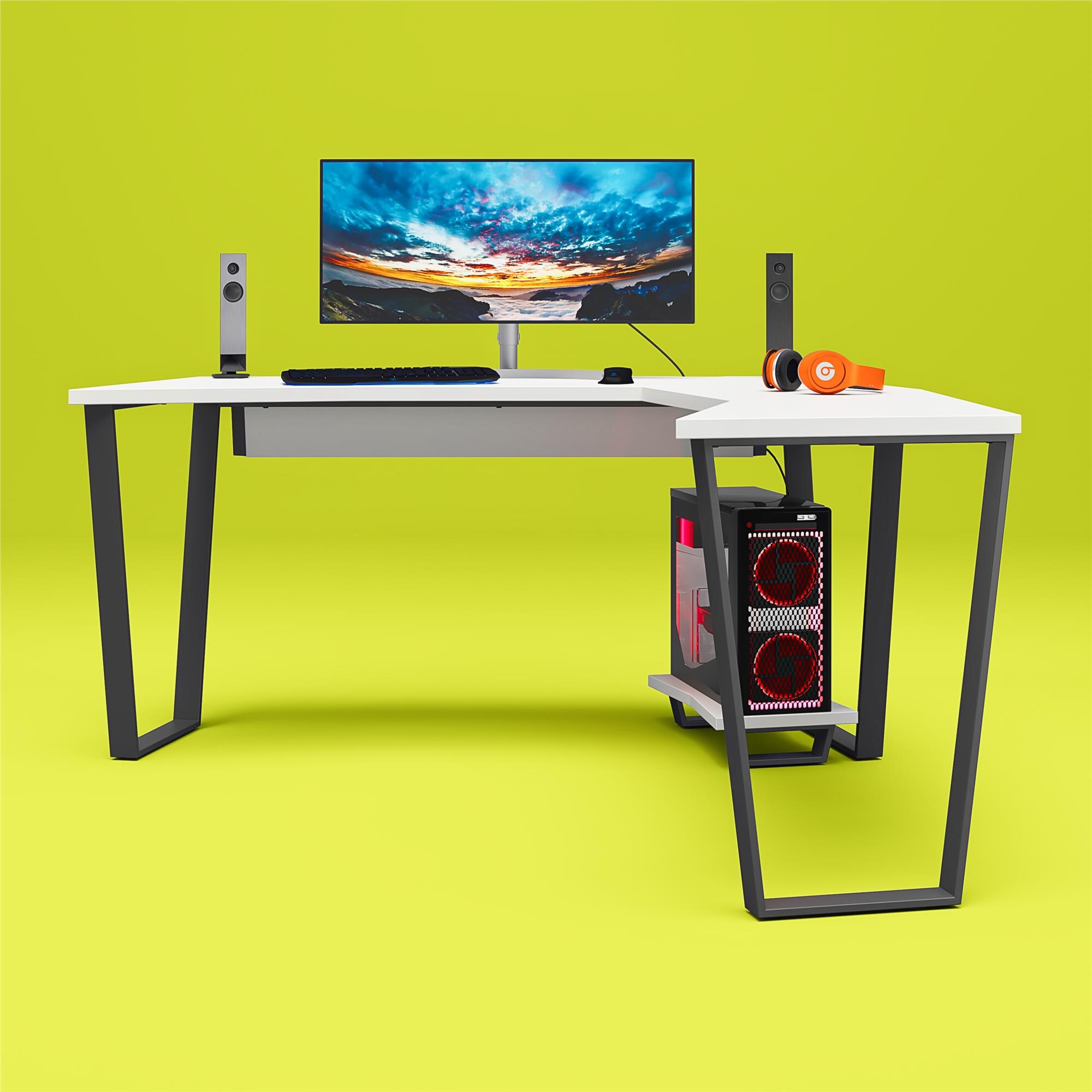 NTense Quest Gaming Desk with CPU Stand White